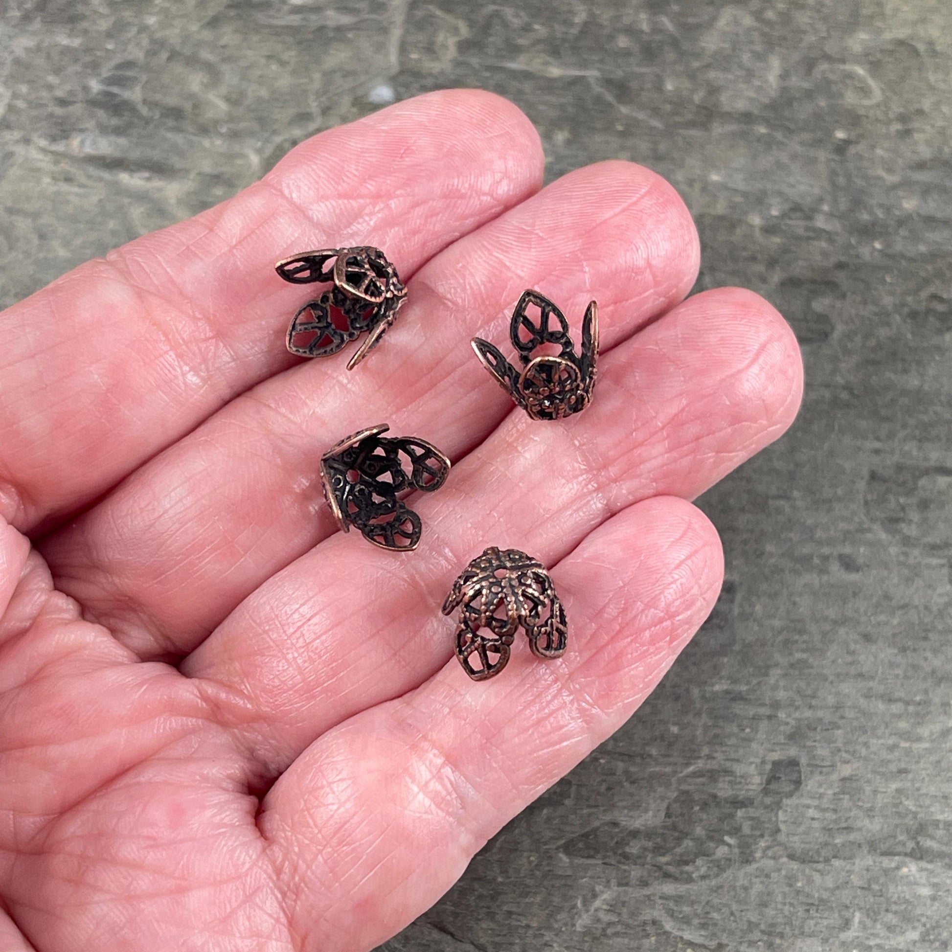 Antiqued Copper Filigree Bead Caps, 9mm Bendable Copper Plated Brass Bead Caps (VJS-R42) * Qty. 6