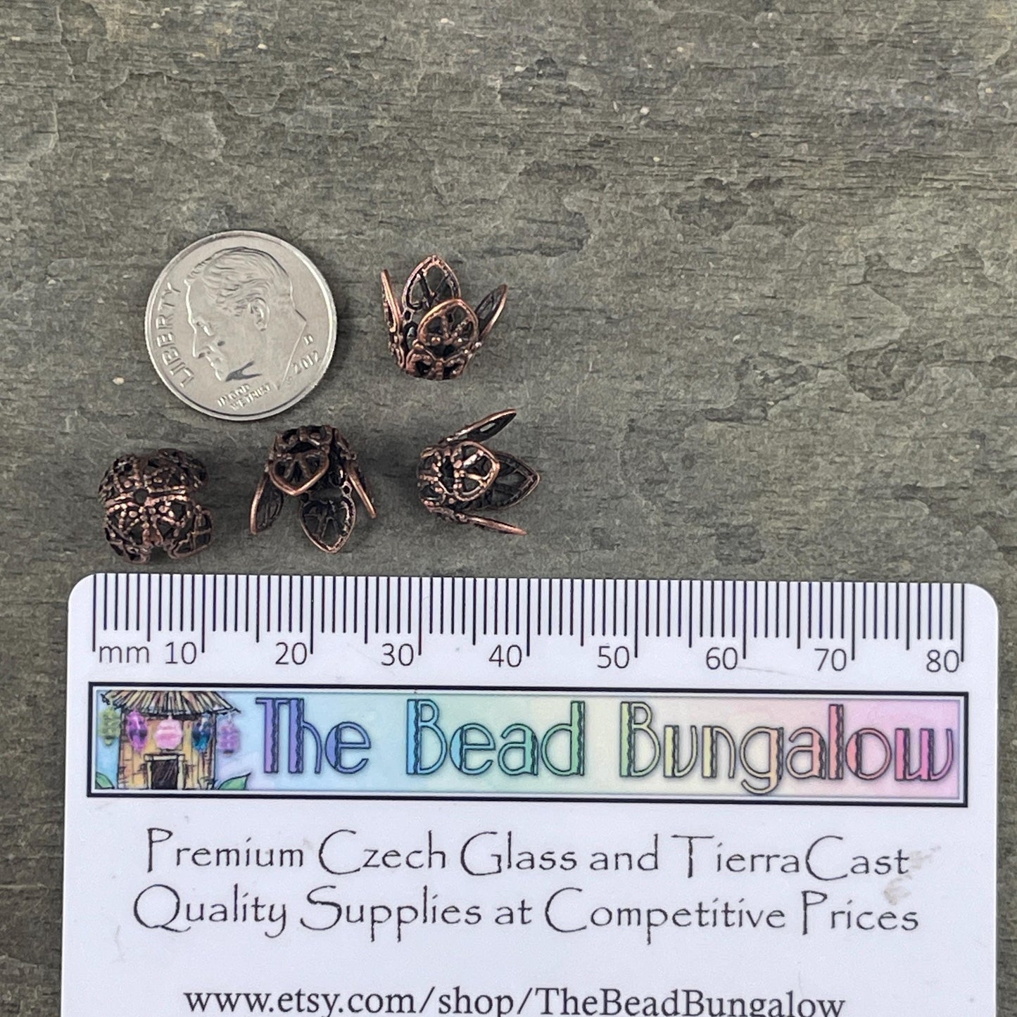 Antiqued Copper Filigree Bead Caps, 9mm Bendable Copper Plated Brass Bead Caps (VJS-R42) * Qty. 6