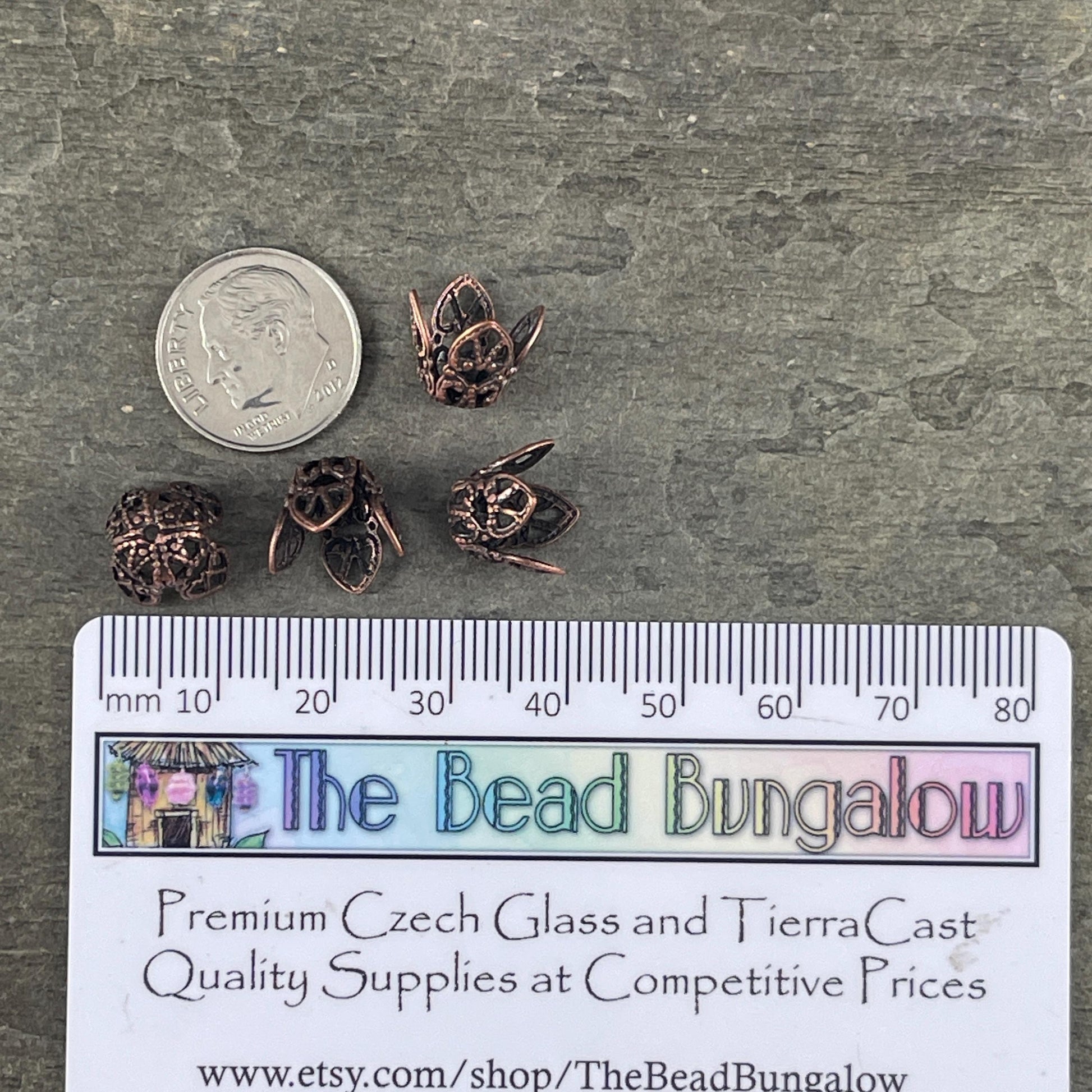 Antiqued Copper Filigree Bead Caps, 9mm Bendable Copper Plated Brass (VJS-R42) * Qty. 6