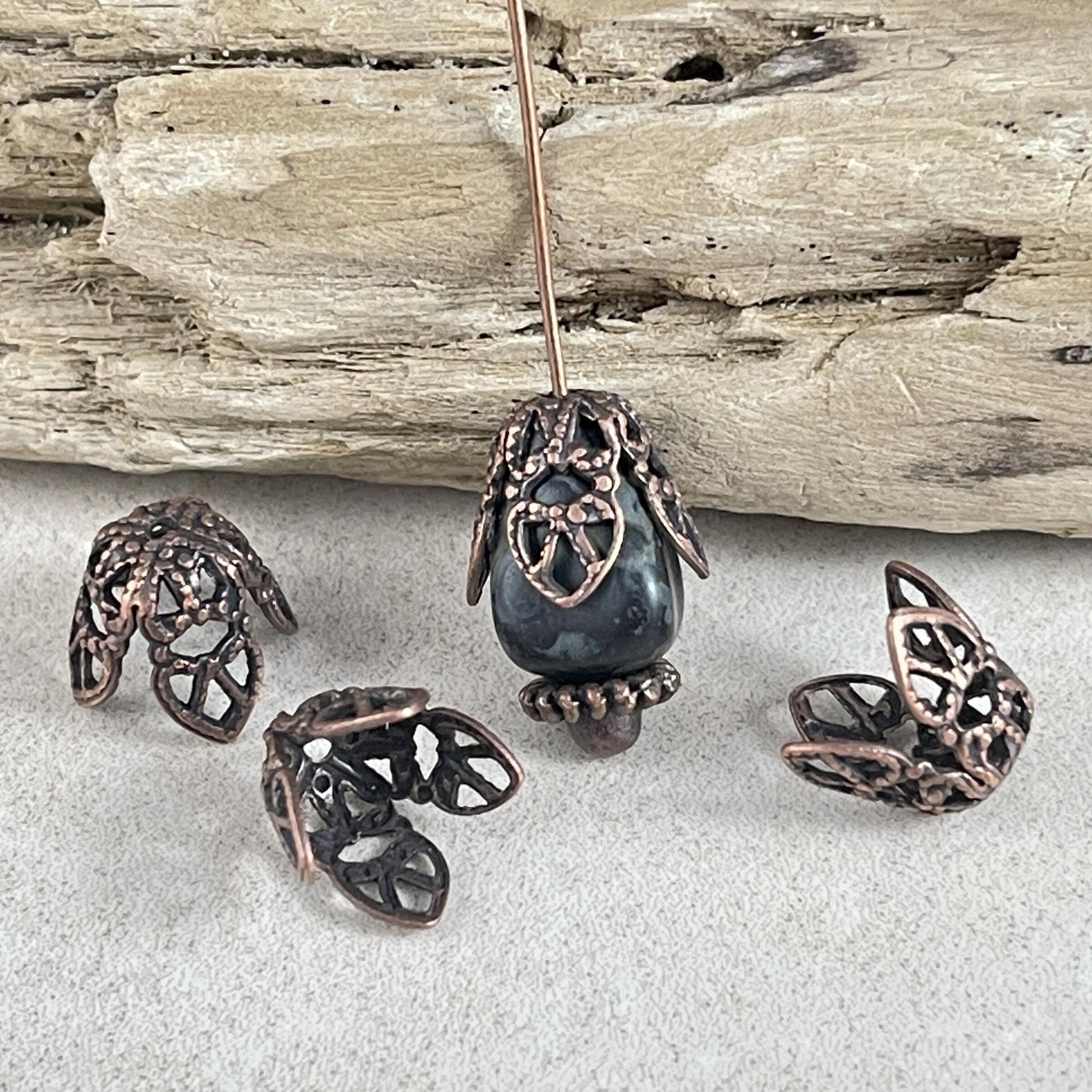 Antiqued Copper Filigree Bead Caps, 9mm Bendable Copper Plated Brass Bead Caps (VJS-R42) * Qty. 6