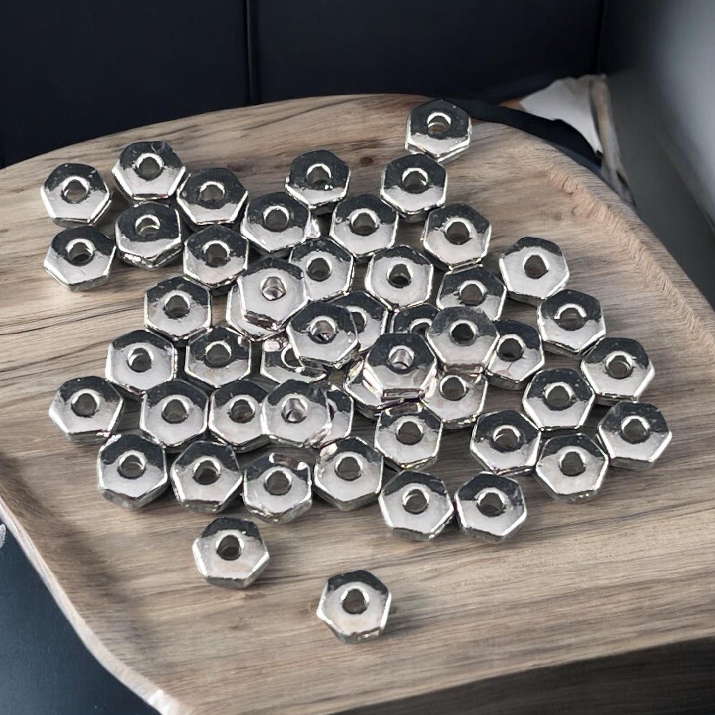 NEW TierraCast 4mm Hexagonal Spacer Bead, White Bronze, Silver Hex Rondelle (PF/387-28) * Qty. 50