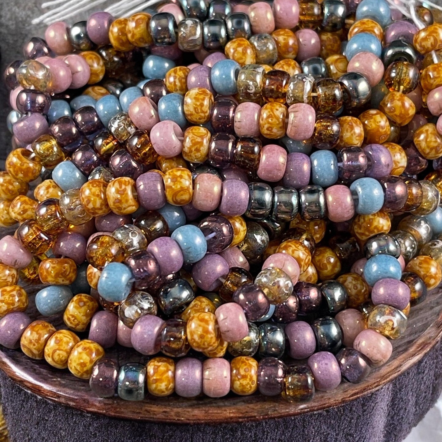 2/0 Tulip Picasso Luster, 6mm Picasso Seed Bead Mix with Pink, Purple, Topaz, Champagne, Beige and Gunmetal Beads (2/0-Tulip) * 20" Strand