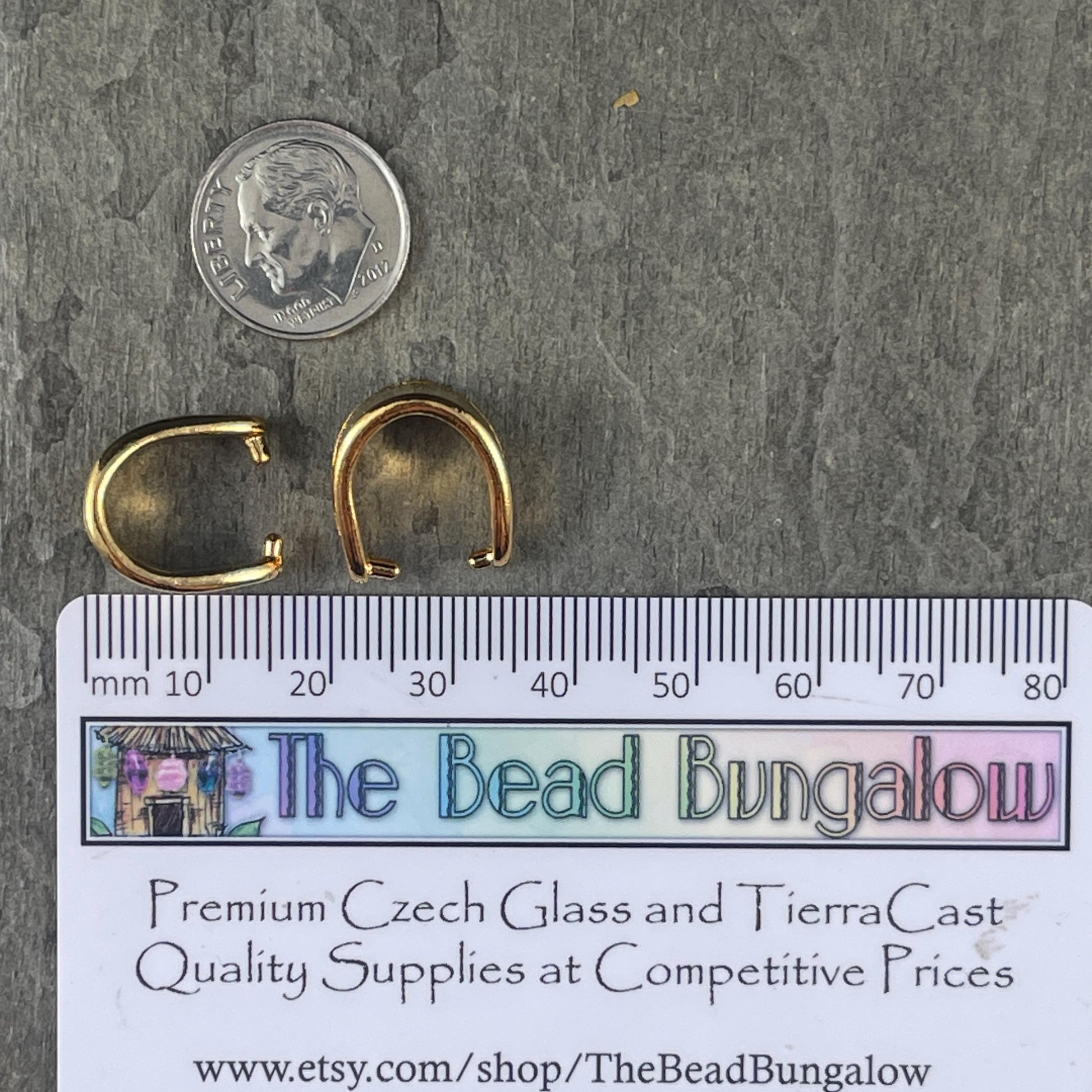 NEW TierraCast Large 15mm Hammertone Bail, 24k Gold Plated Pinch Bail (PF/928-12) * Qty. 2
