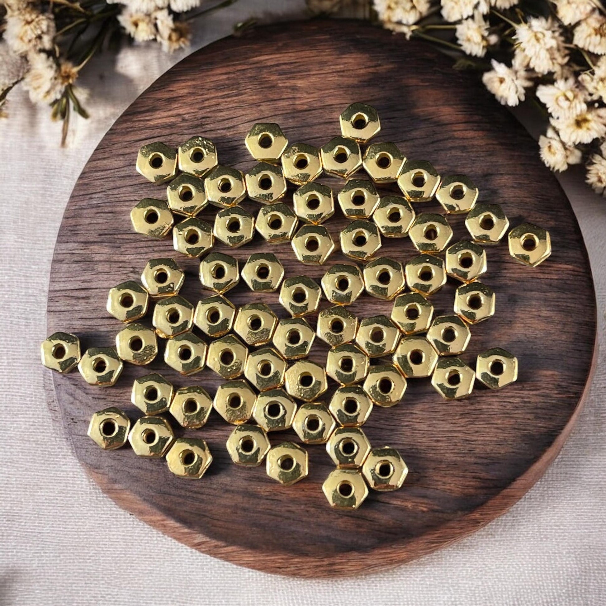 NEW TierraCast 4mm Gold Hexagonal Spacer Beads, Nickel Free 24k Gold Plated Pewter Hex Rondelle Beads (PF/387-12) * Qty. 50