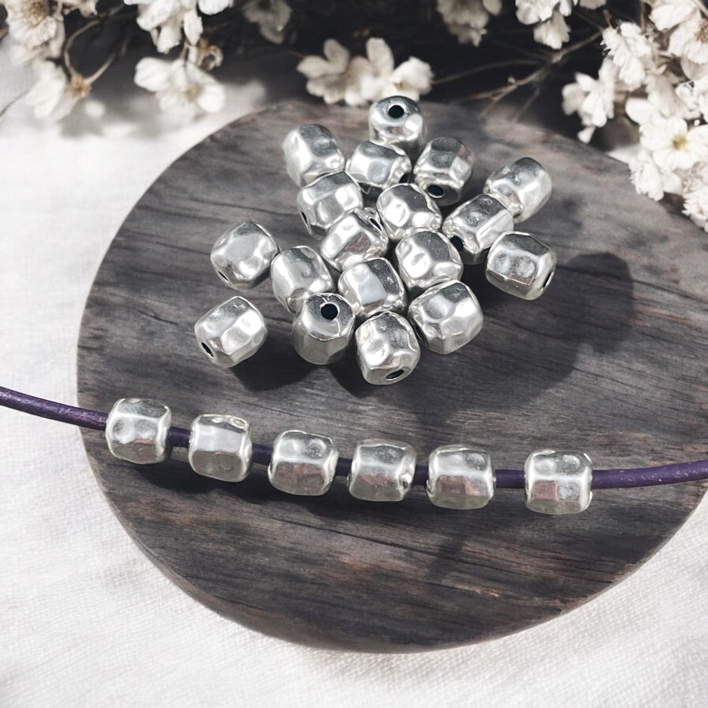 Antiqued Silver Nugget, 5.5mm Organic Shaped Nugget Bead with 1.5mm Hole (PF/11037-00-77) * Qty. 20