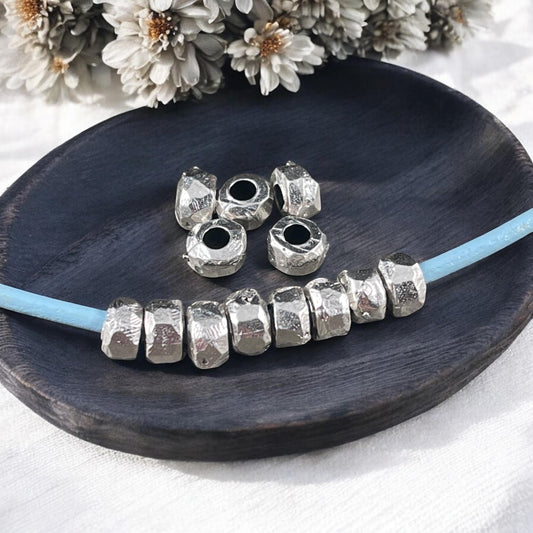 Silver Rondelle with Large Hole, 5.5mm Organic Shaped Nugget Bead with 2.5mm Hole (PF/2788-25-77) * Qty. 20