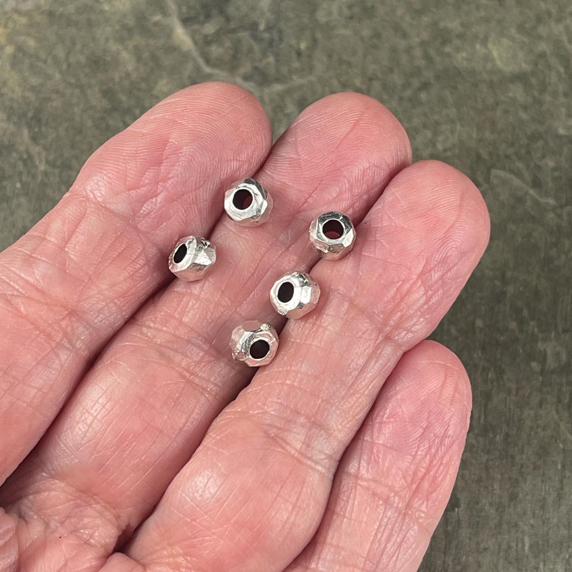 Silver Rondelle with Large Hole, 5.5mm Organic Shaped Nugget Bead with 2.5mm Hole (PF/2788-25-77) * Qty. 20