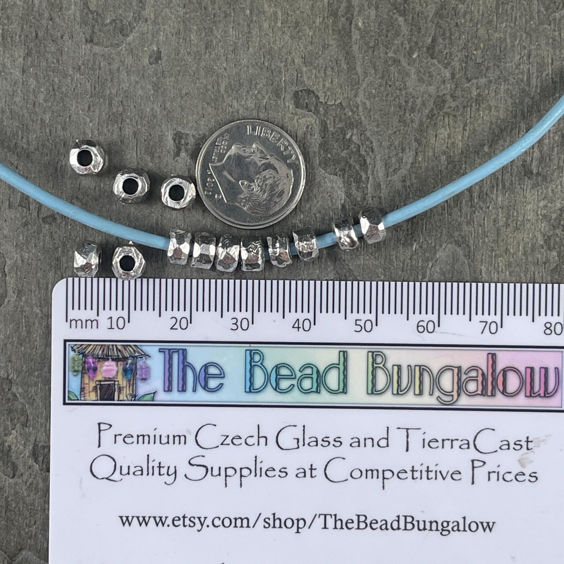 Silver Rondelle with Large Hole, 5.5mm Organic Shaped Nugget Bead with 2.5mm Hole (PF/2788-25-77) * Qty. 20