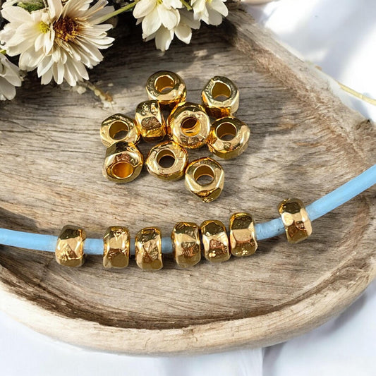 24k Gold Rondelle with Large Hole, 5.5mm Organic Shaped Nugget Bead with 2.5mm Hole, Nickel Free (PF/2788-25-12) * Qty. 20