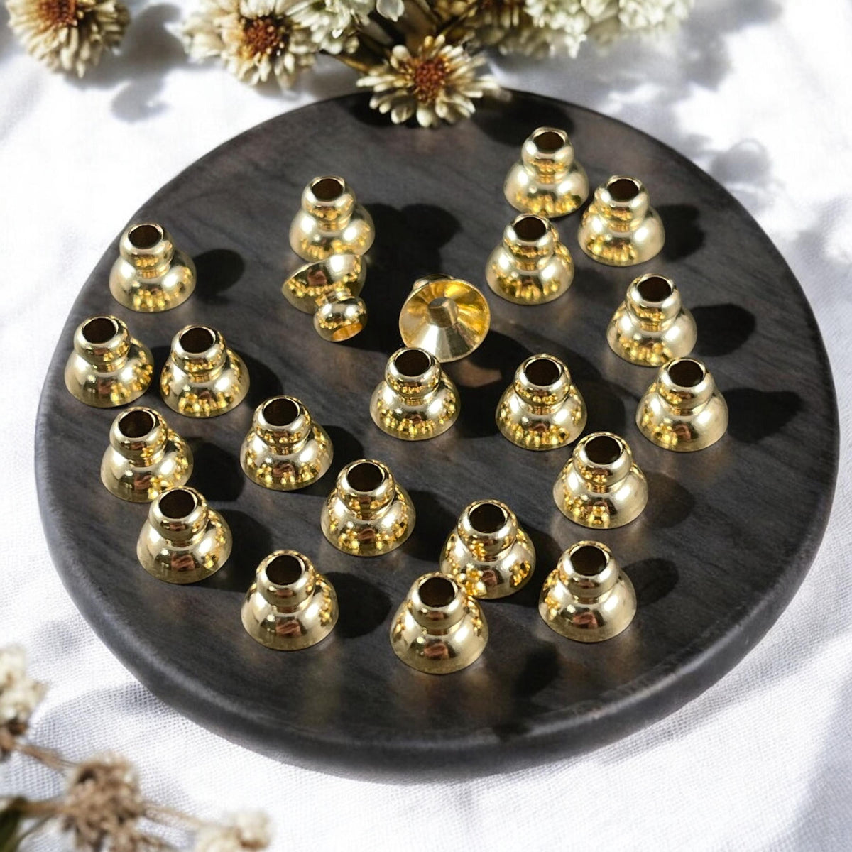 18k Gold Plated Brass 6mm Knob Shaped Bead Caps, Nickel Free (H759-35A-G) * Qty. 20