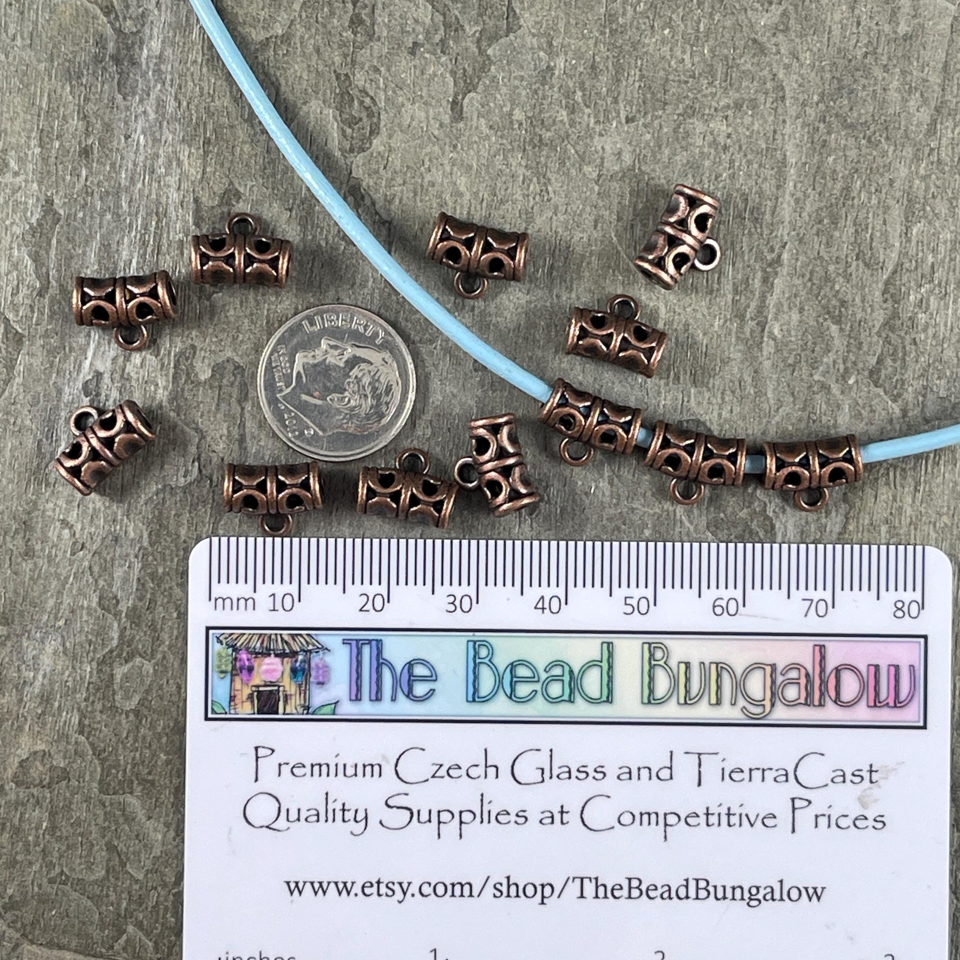 Copper Tube Bail with Loop, 11.5mmx5.5mm with 2mm hole Nickel Free Antiqued Copper Bail for Cord (RLF10546Y-NF) * Qty. 20