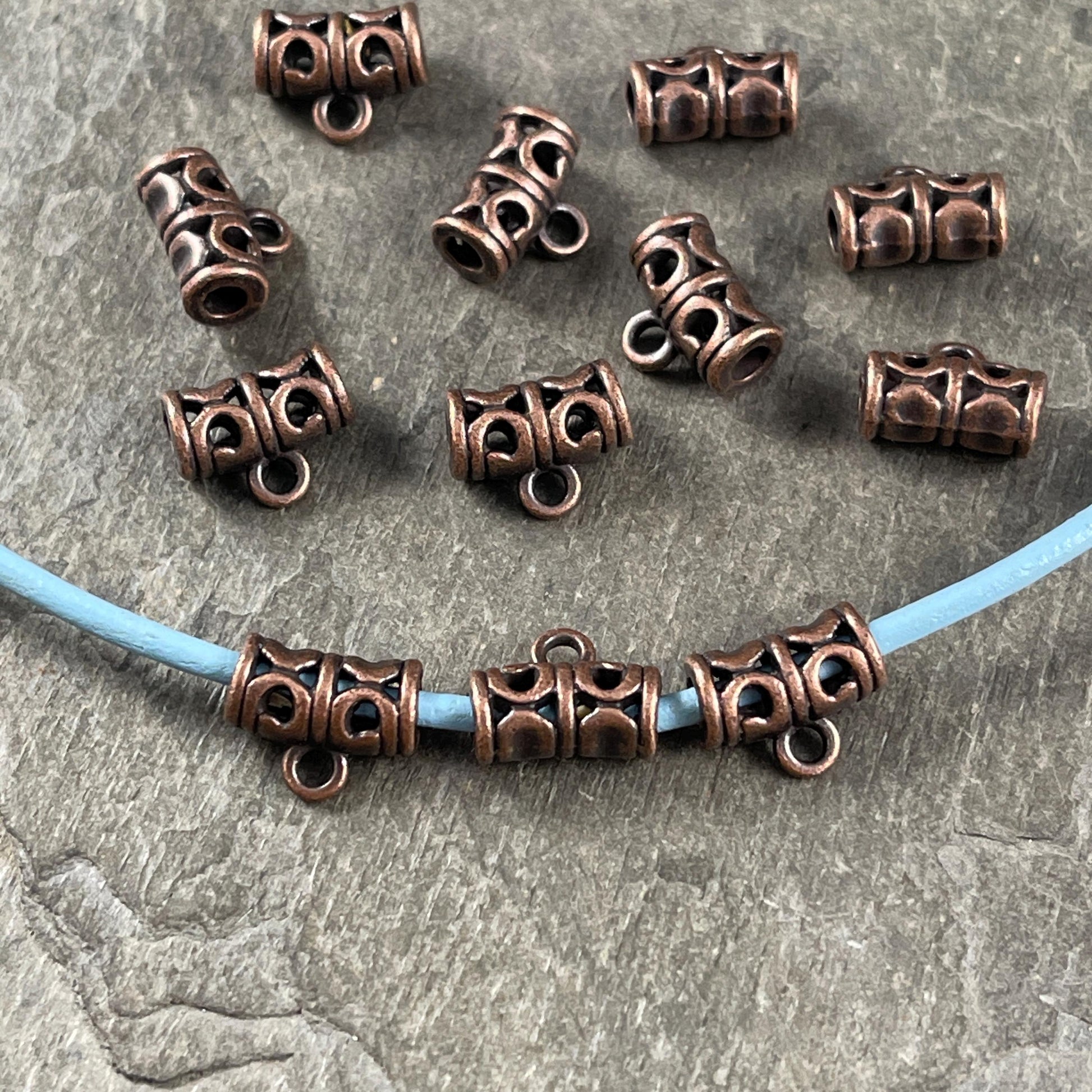 Copper Tube Bail with Loop, 11.5mmx5.5mm with 2mm hole Nickel Free Antiqued Copper Bail for Cord (RLF10546Y-NF) * Qty. 20