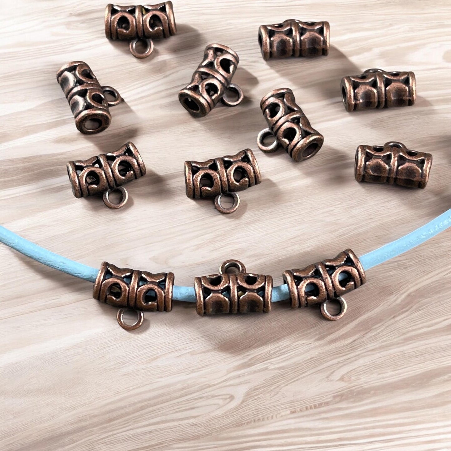 Copper Tube Bail with Loop, 11.5mmx5.5mm with 2mm hole Nickel Free Antiqued Copper Bail for Cord (RLF10546Y-NF) * Qty. 20