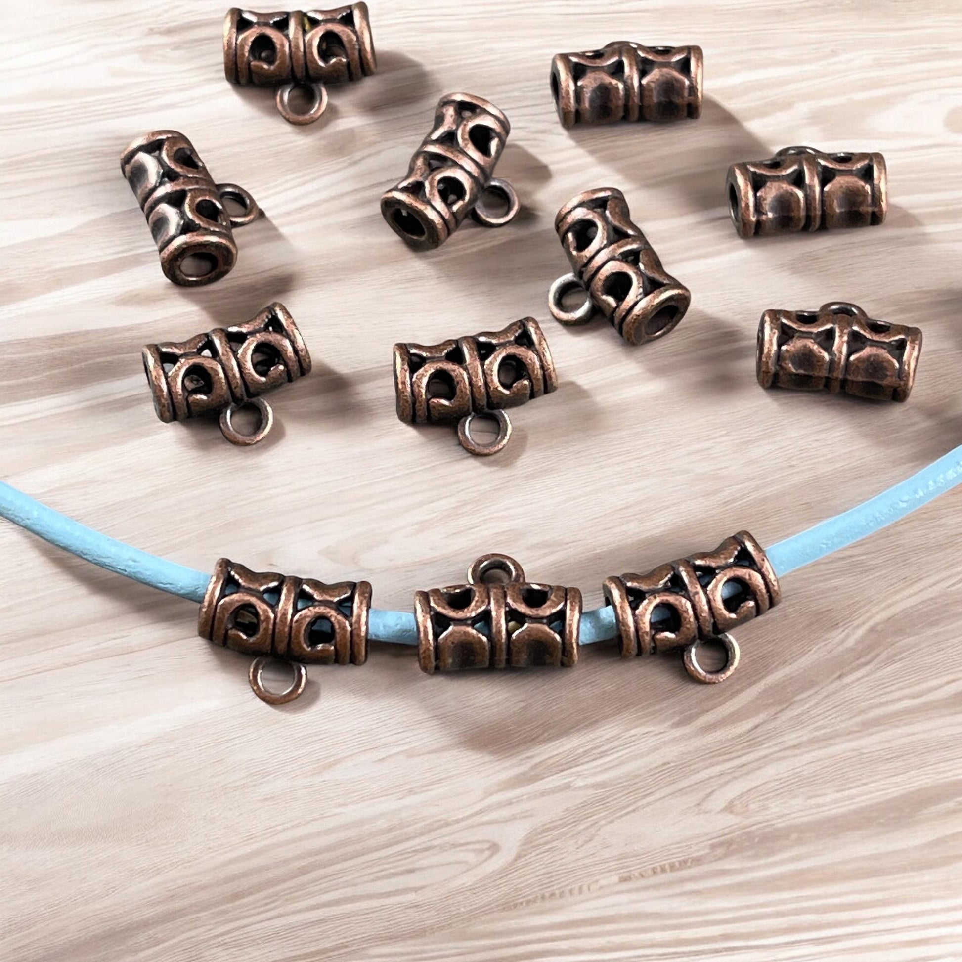 Copper Tube Bail with Loop, 11.5mmx5.5mm with 2mm hole Nickel Free Antiqued Copper Bail for Cord (RLF10546Y-NF) * Qty. 20