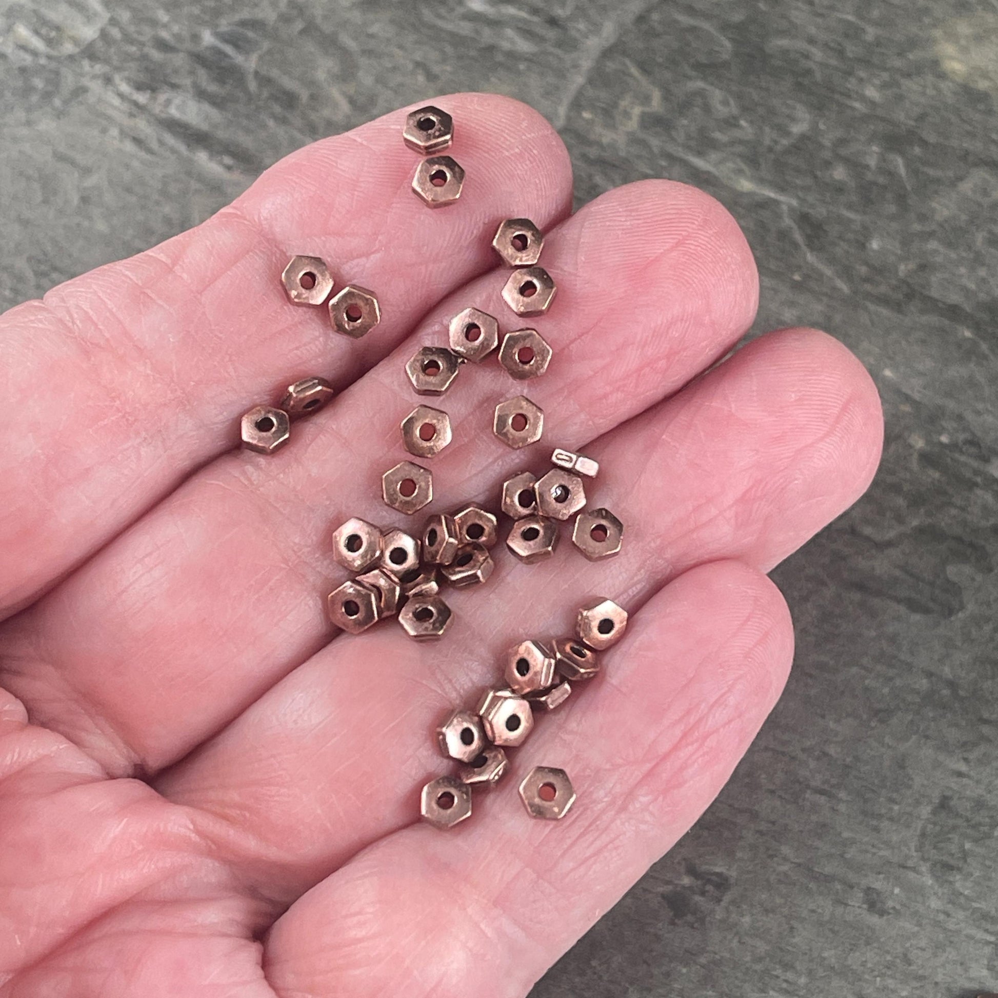 TierraCast 4mm Hexagonal Spacer Bead, Antiqued Copper Hex Rondelle (PF/387-87) * Qty. 50
