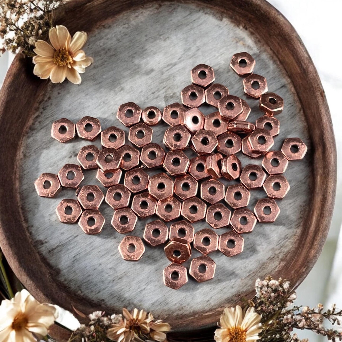 TierraCast 4mm Hexagonal Spacer Bead, Antiqued Copper Hex Rondelle (PF/387-87) * Qty. 50