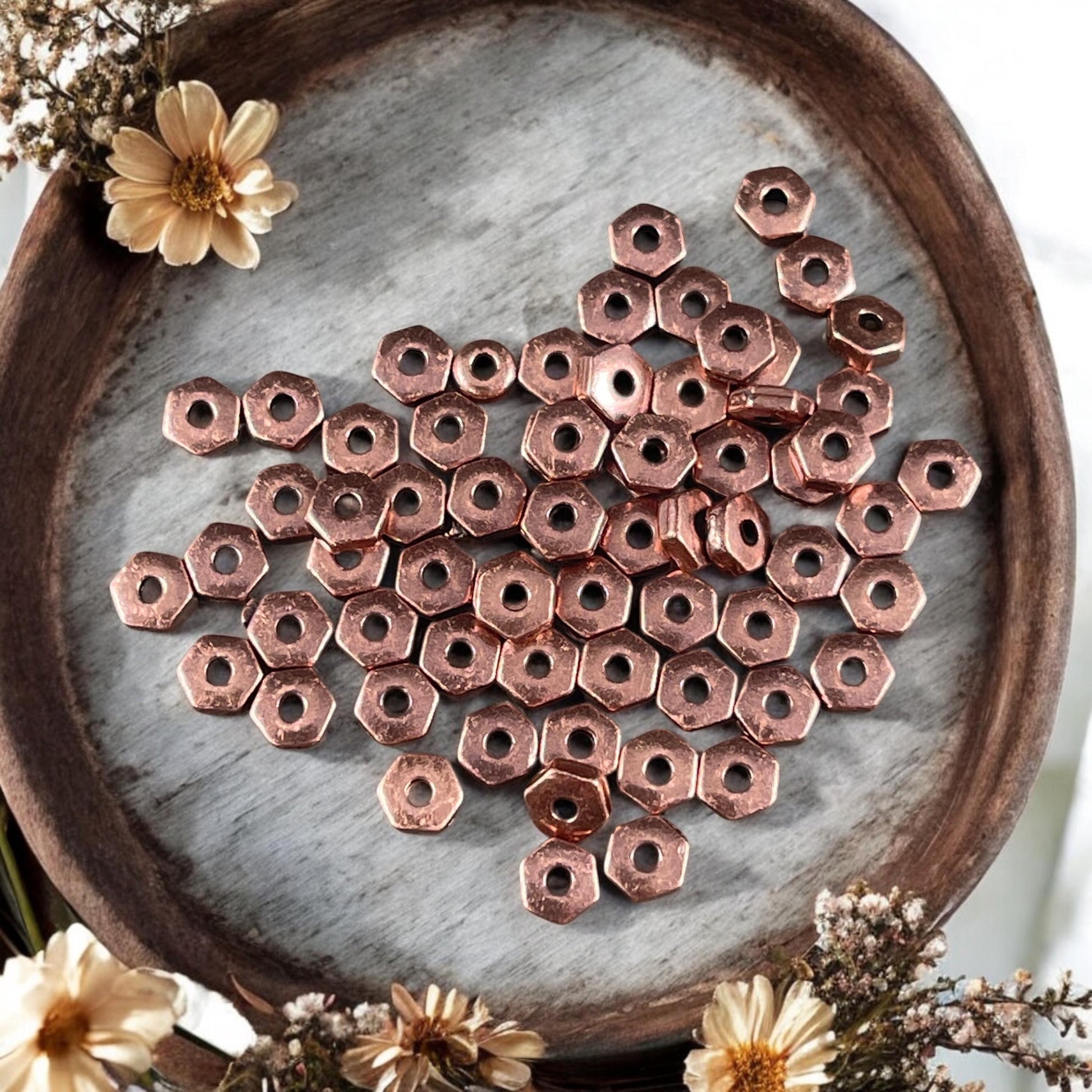 TierraCast 4mm Hexagonal Spacer Bead, Antiqued Copper Hex Rondelle (PF/387-87) * Qty. 50