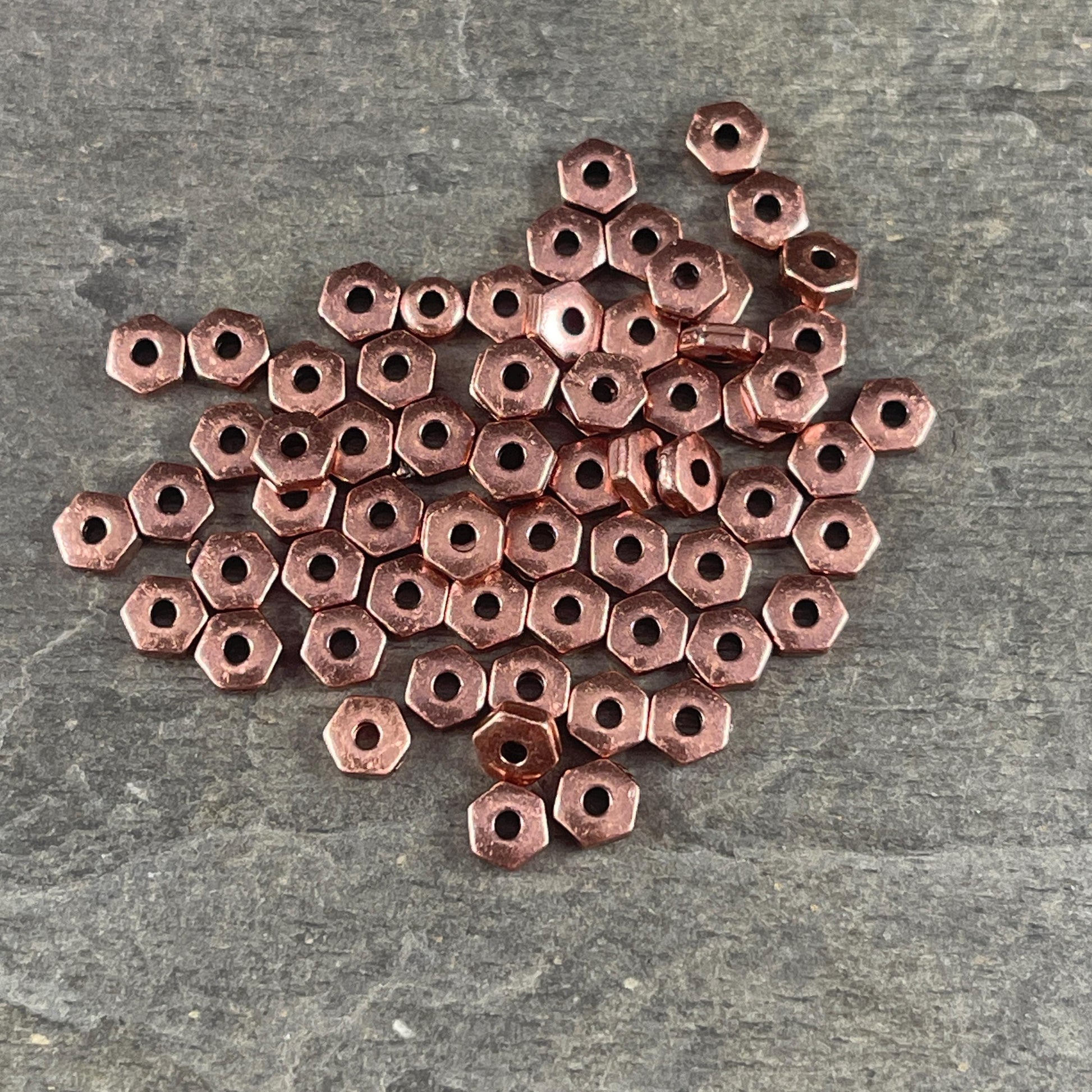 TierraCast 4mm Hexagonal Spacer Bead, Antiqued Copper Hex Rondelle (PF/387-87) * Qty. 50