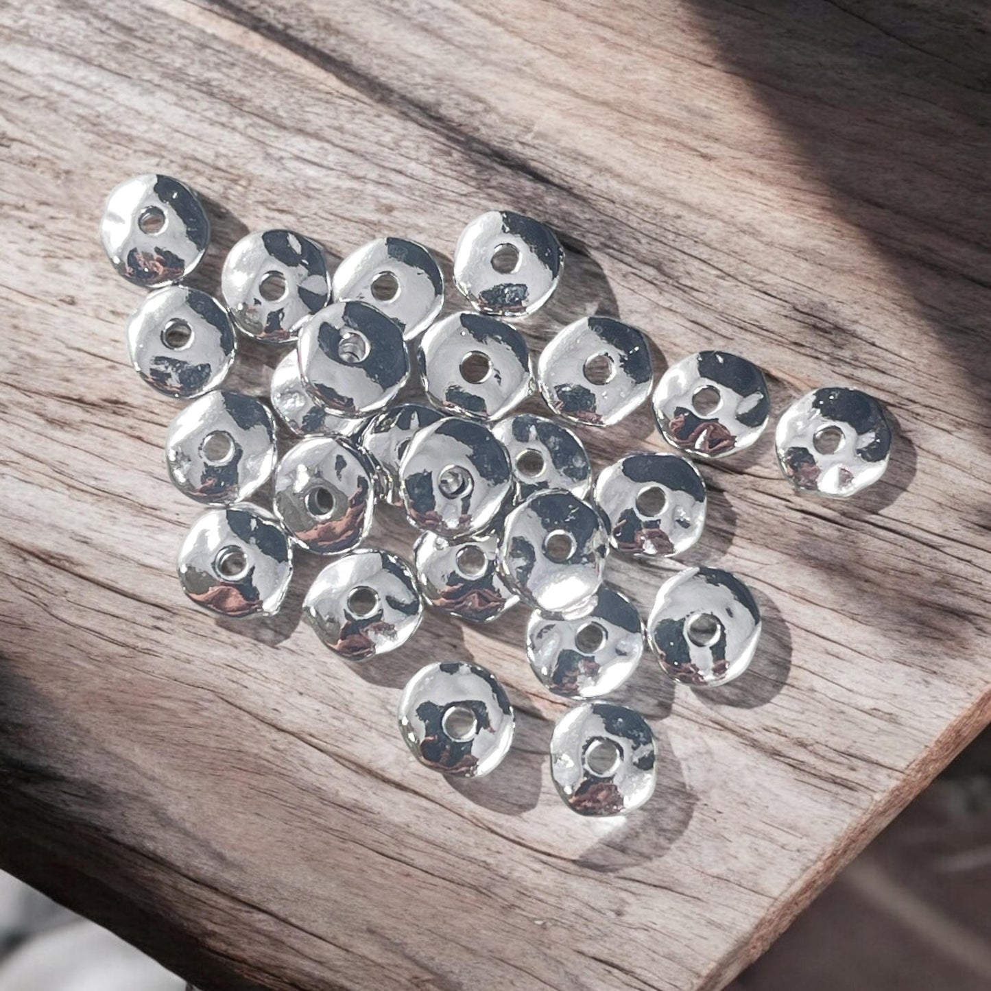 TierraCast 7mm Nugget Rondelle, White Bronze Plated Organic Nugget Spacer Beads (PF/399-28) * Qty. 20