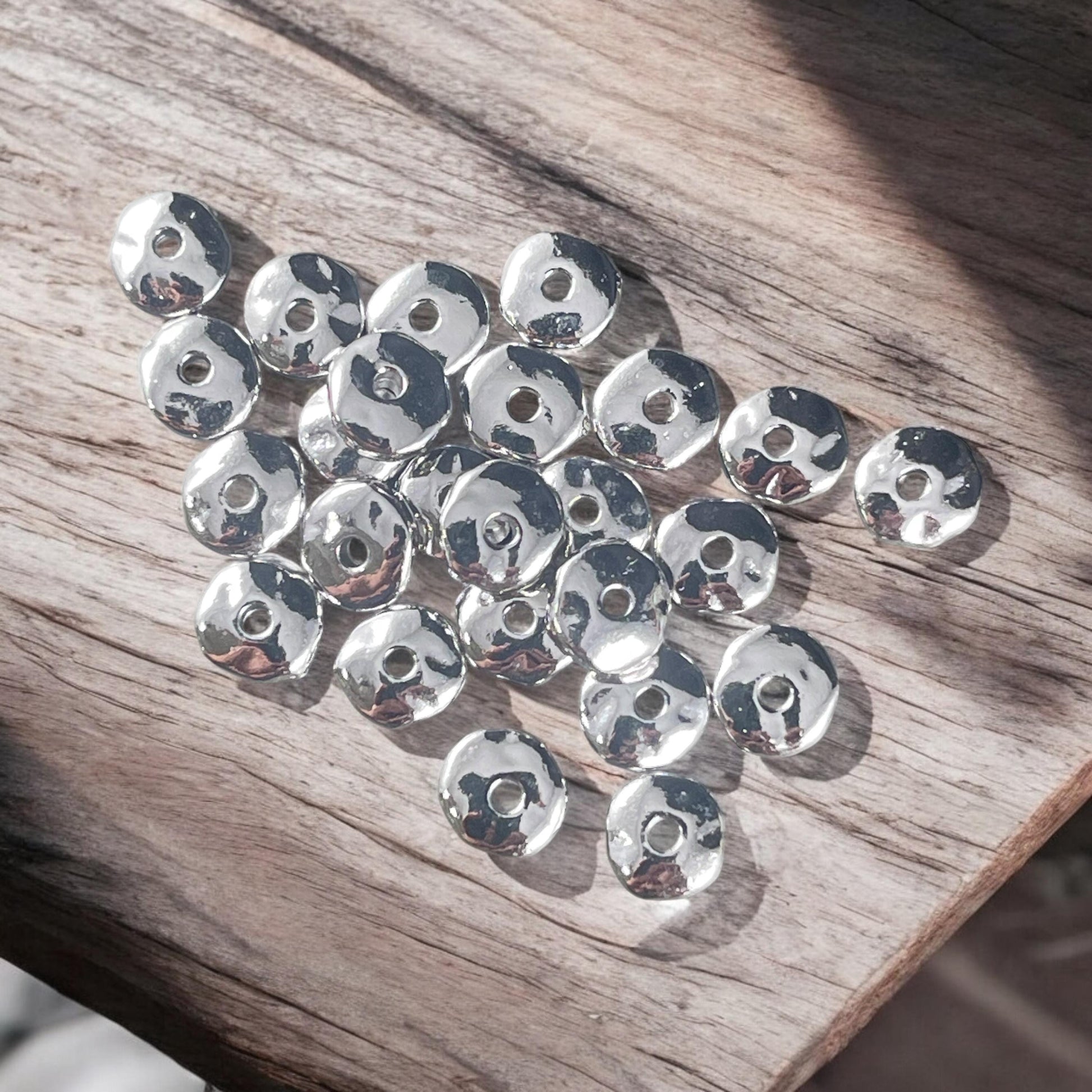 TierraCast 7mm Nugget Rondelle, White Bronze Plated Organic Nugget Spacer Beads (PF/399-28) * Qty. 20