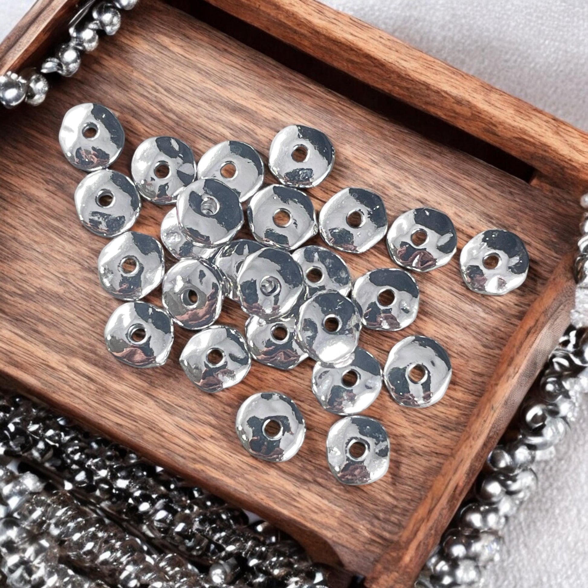 TierraCast 7mm Nugget Rondelle, White Bronze Plated Organic Nugget Spacer Beads (PF/399-28) * Qty. 20