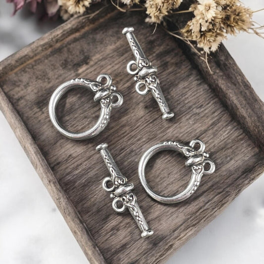 TierraCast Double Strand Heirloom Toggle Clasp, Medium Size Antiqued Silver Toggle Clasp (PF/948-77) * Qty. 2