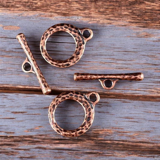 TierraCast Craftsman Clasp, 17mm Textured Antiqued Copper Toggle Clasp, Antiqued Copper Plated Nickel Free (PF/971-87) * Qty. 2