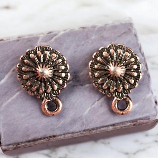 TierraCast 10.2mm Concho Post Earring, Antiqued Copper with Titanium Post (PF/427-87) * Qty. 4