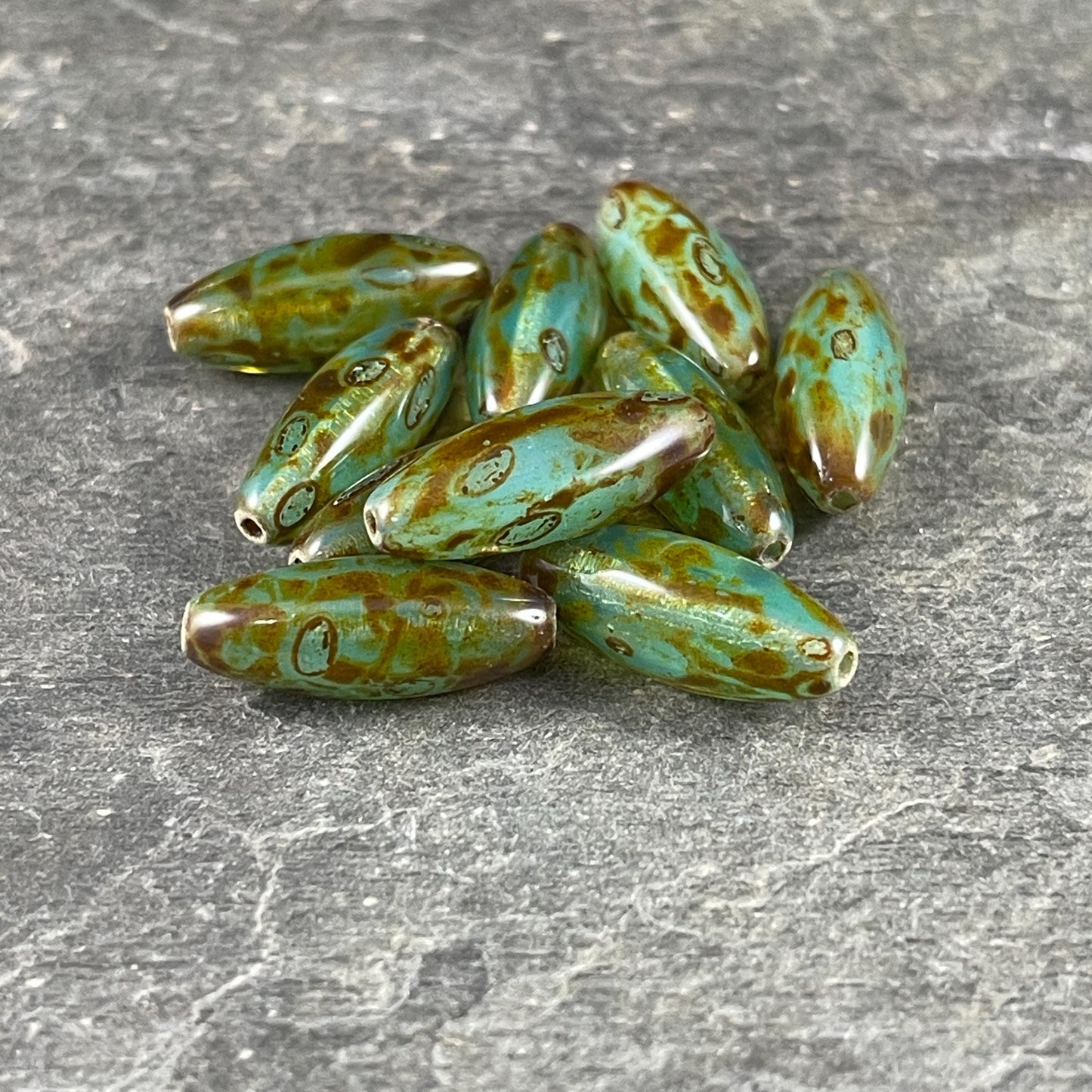 Aqua Picasso Beads, 19mm Oval Czech Glass Beads, Milky Transparent Aqua Green with Picasso Finish * Qty. 8 Beads