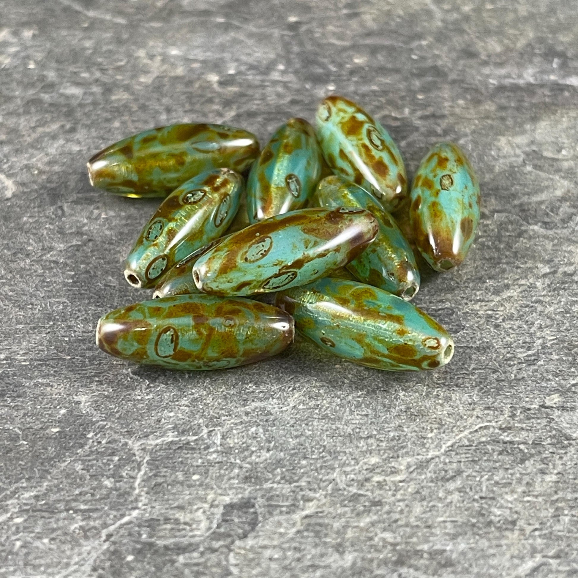 Aqua Picasso Beads, 19mm Oval Czech Glass Beads, Milky Transparent Aqua Green with Picasso Finish * Qty. 8 Beads