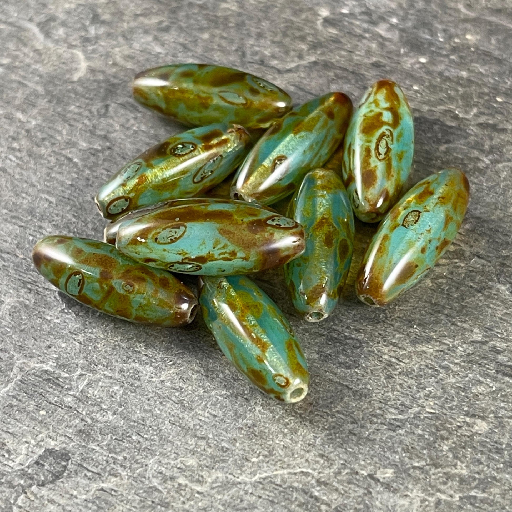 Aqua Picasso Beads, 19mm Oval Czech Glass Beads, Milky Transparent Aqua Green with Picasso Finish * Qty. 8 Beads