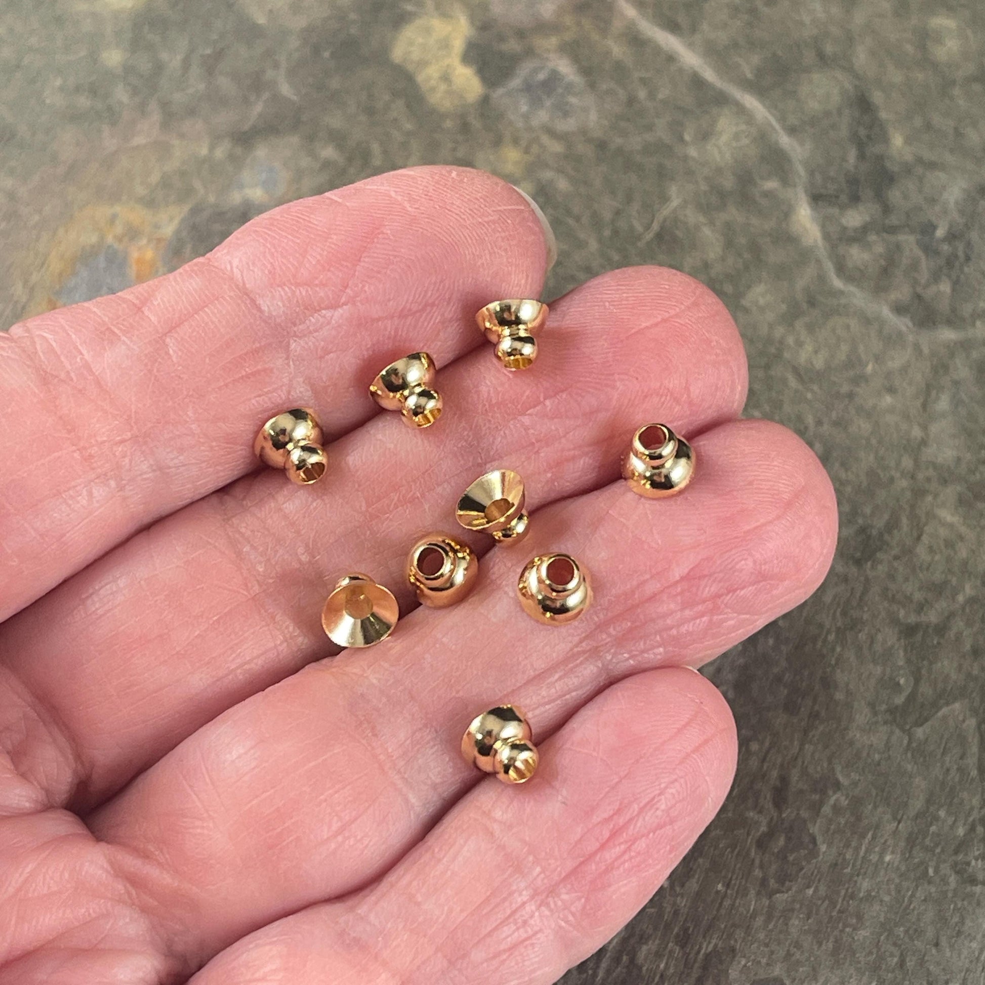 18k Gold Plated Brass 6mm Knob Shaped Bead Caps, Nickel Free (H759-35A-G) * Qty. 20