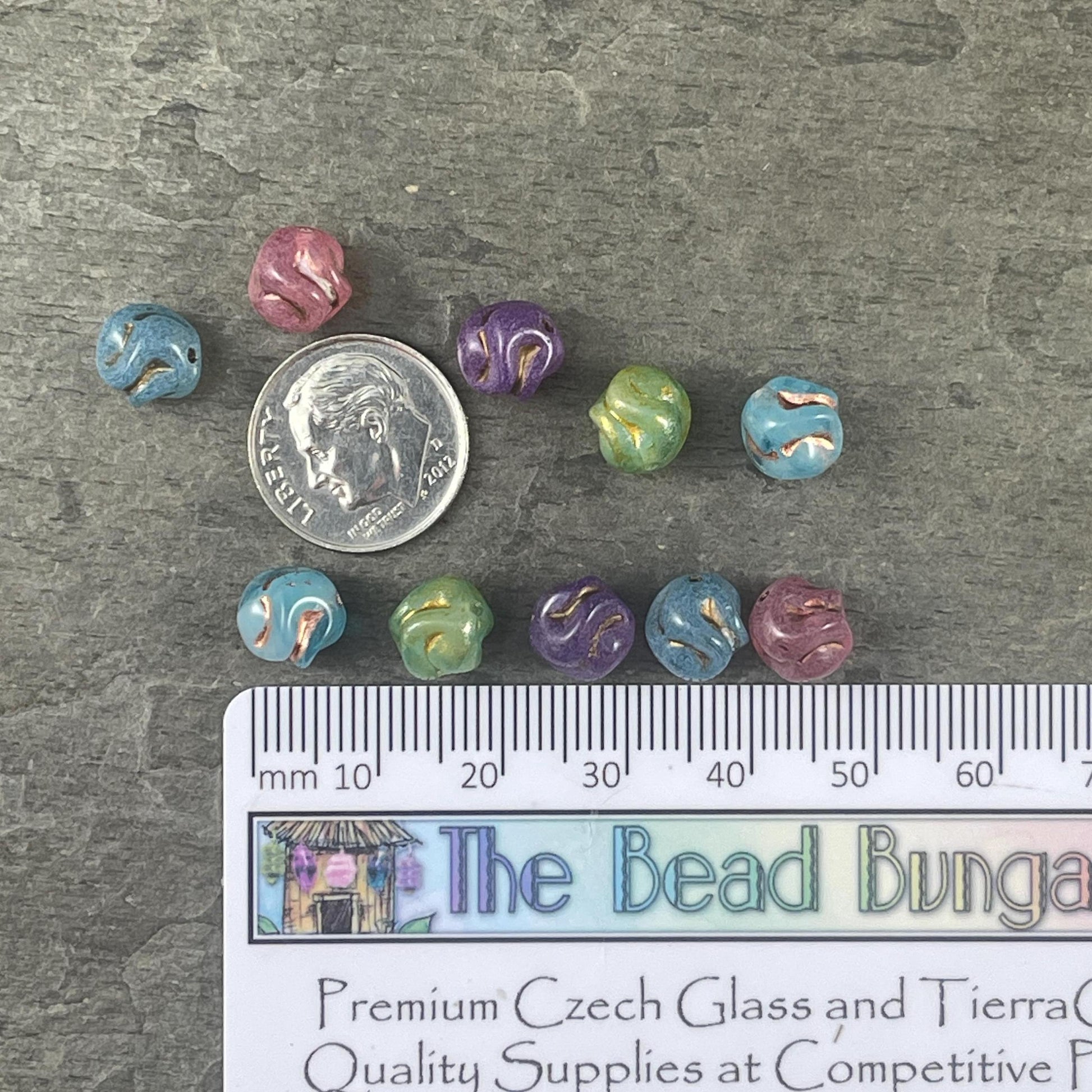 Czech Glass Beads - 8mm Light Blue Knots with Bronze Wash, Milky Light Sapphire Glass Beads (Knot-sb) * Qty. 15