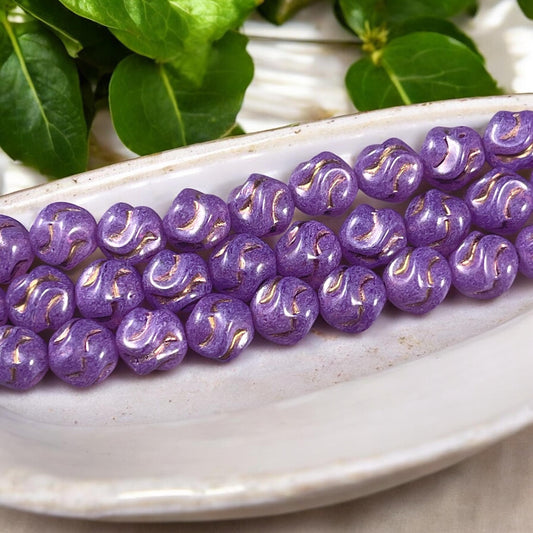 Czech Glass Beads - 8mm Purple Knots with Bronze Wash, Milky Lavender Glass Beads (Knot-lb) * Qty. 15