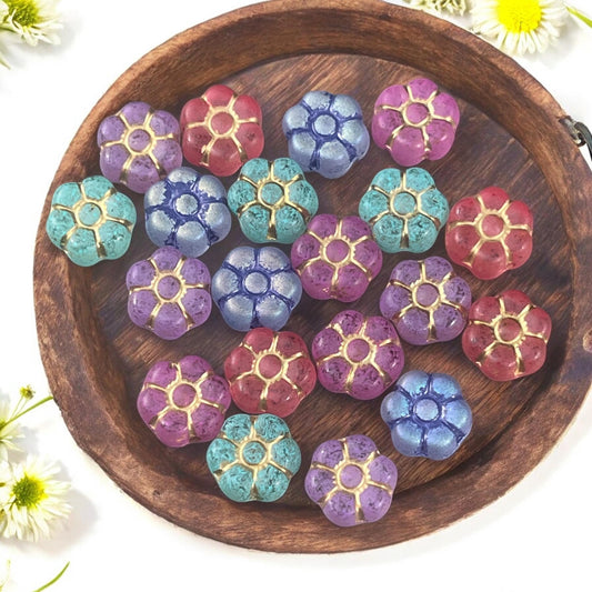 Czech Glass Flower Beads - 8.5mm Flower Coin Beads, Assortment of Colors * Qty. 20
