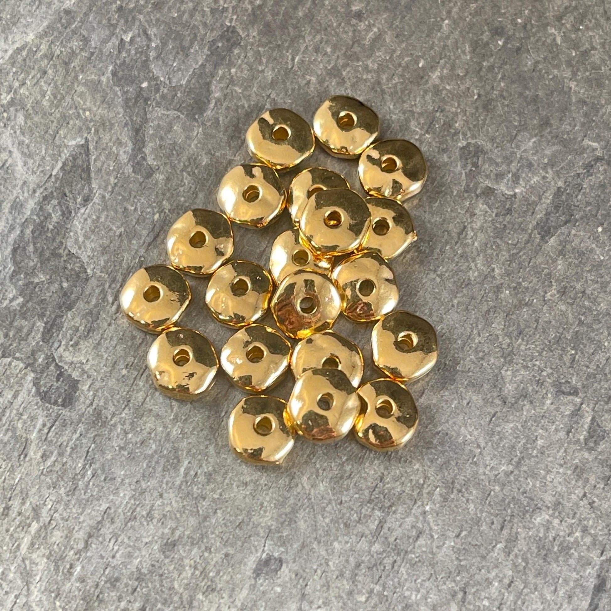 TierraCast 7mm Nugget Rondelle, 24k Gold Plated Organic Rondelle Spacer Beads, Nickel Free (PF/399-12) * Qty. 20