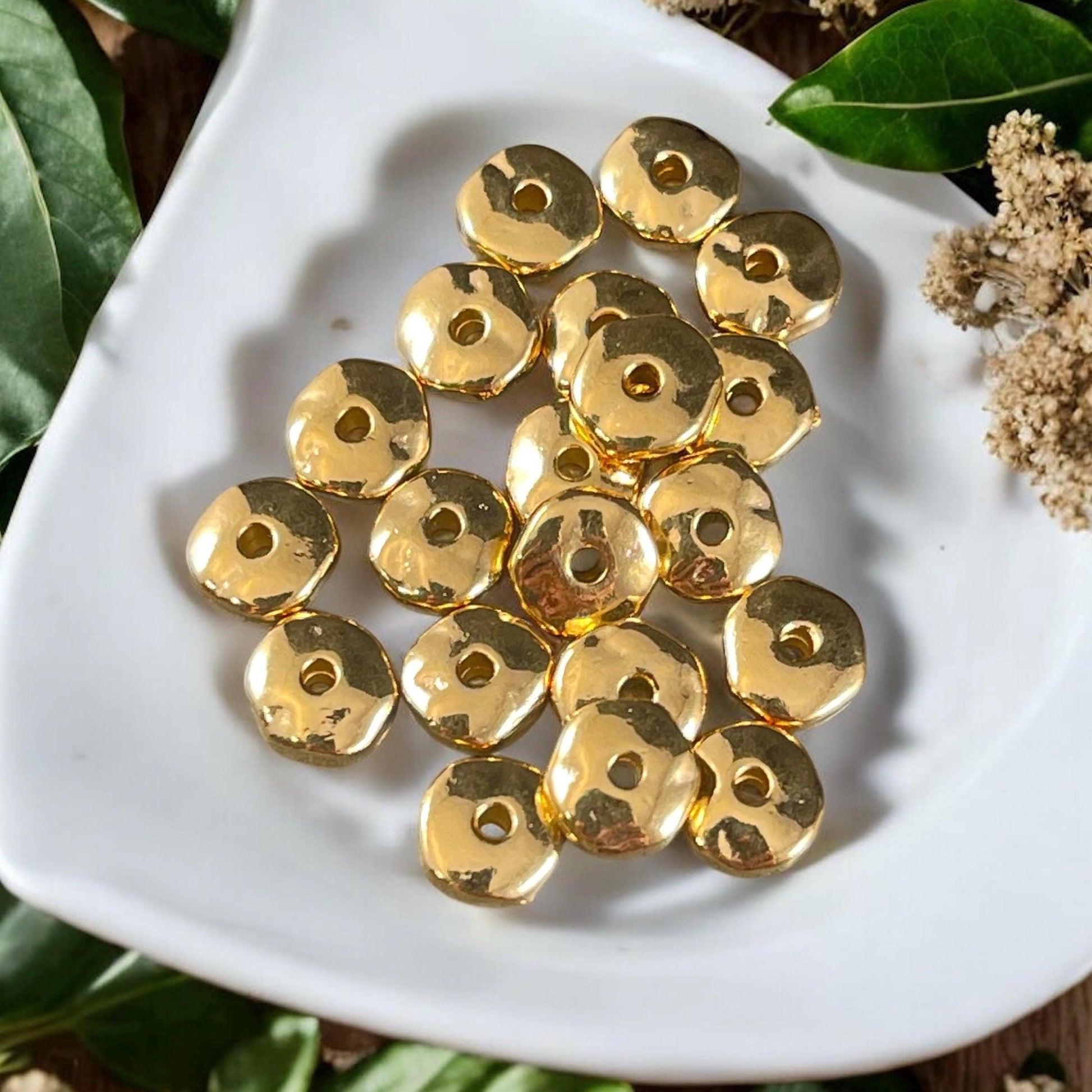 TierraCast 7mm Nugget Rondelle, 24k Gold Plated Organic Rondelle Spacer Beads, Nickel Free (PF/399-12) * Qty. 20