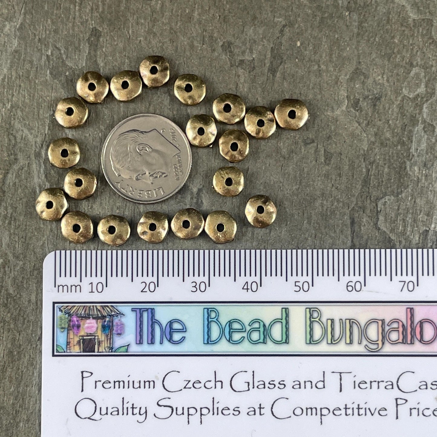 TierraCast 7mm Nugget Rondelle, Antiqued Brass Plated Organic Nugget Spacer Beads (PF/399-57) * Qty. 20