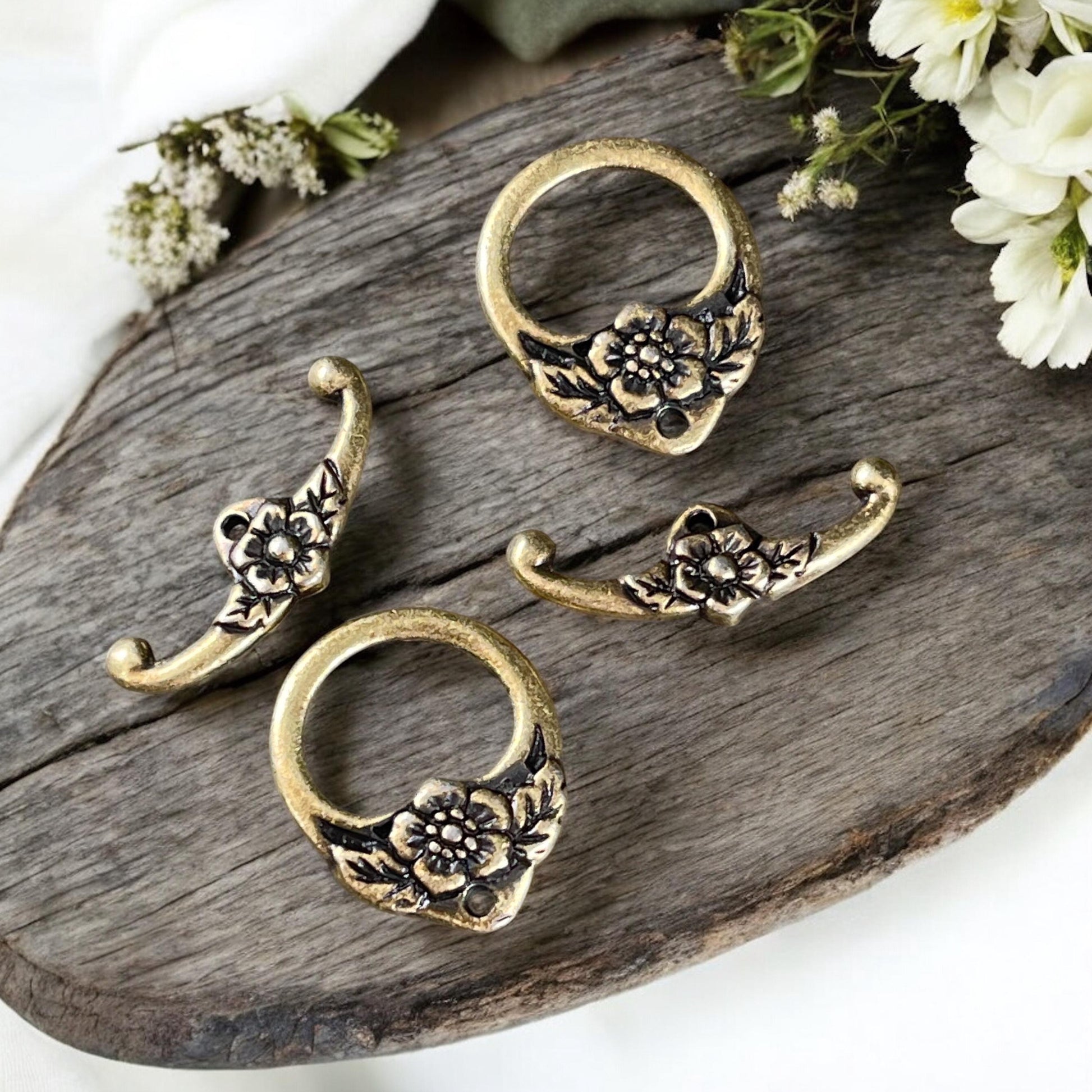 TierraCast Large Floral Toggle Clasp, Antiqued Brass Plated Pewter (PF/968-57) * Qty. 2