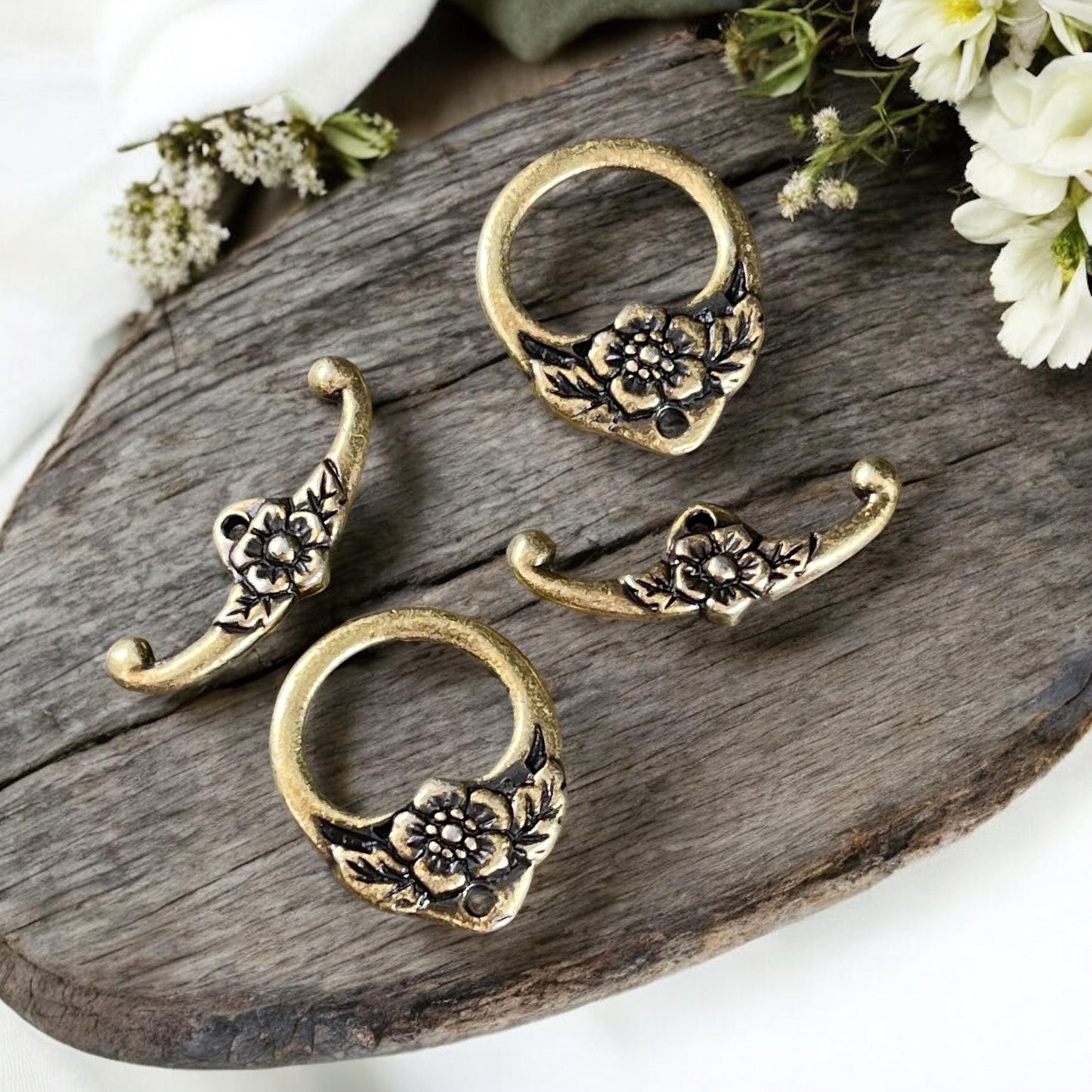 TierraCast Large Floral Toggle Clasp, Antiqued Brass Plated Pewter (PF/968-57) * Qty. 2