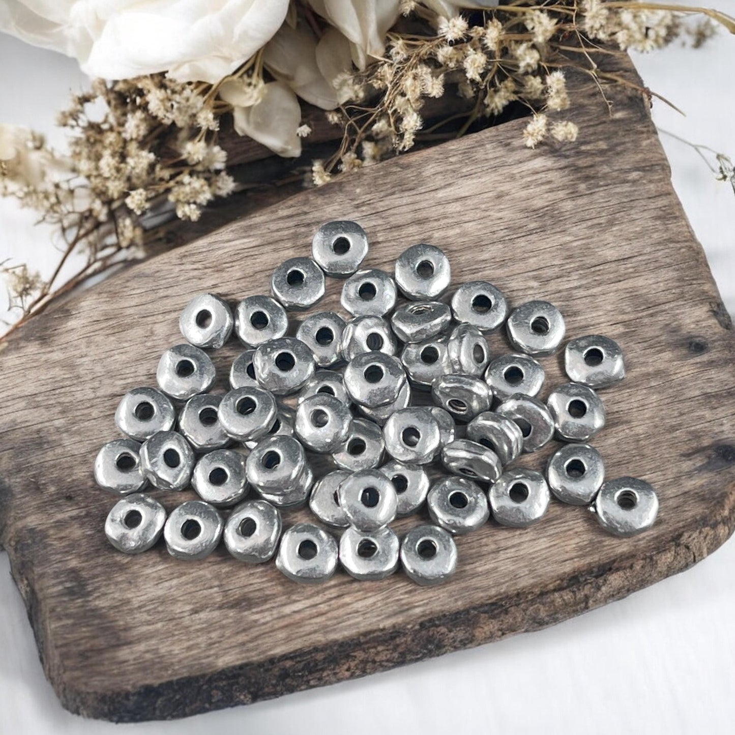 TierraCast 5mm Heishi Nugget, Organic Rondelle Spacer, Antiqued Pewter Nugget Spacer (PF/398-04) * Qty. 30