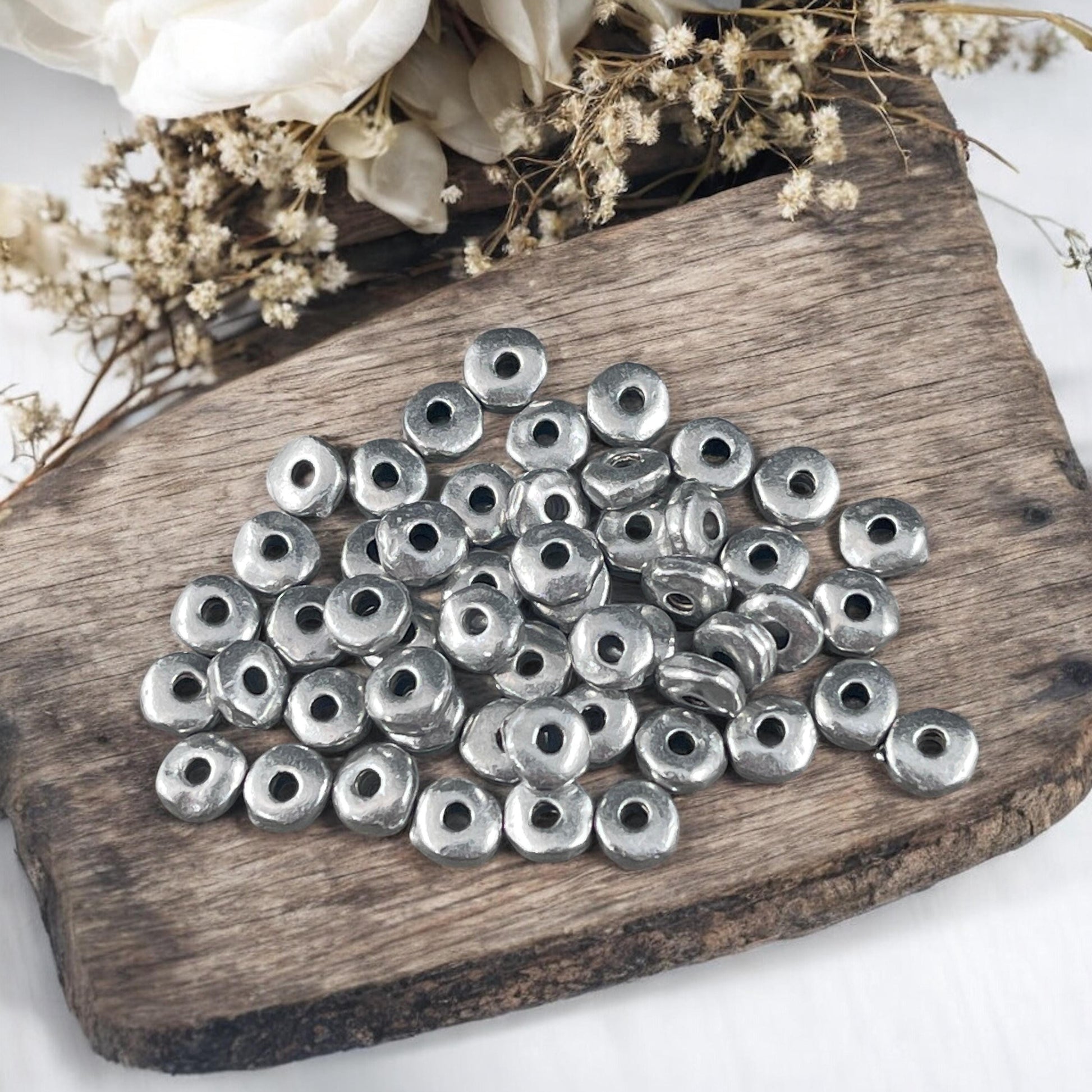 TierraCast 5mm Heishi Nugget, Organic Rondelle Spacer, Antiqued Pewter Nugget Spacer (PF/398-04) * Qty. 30
