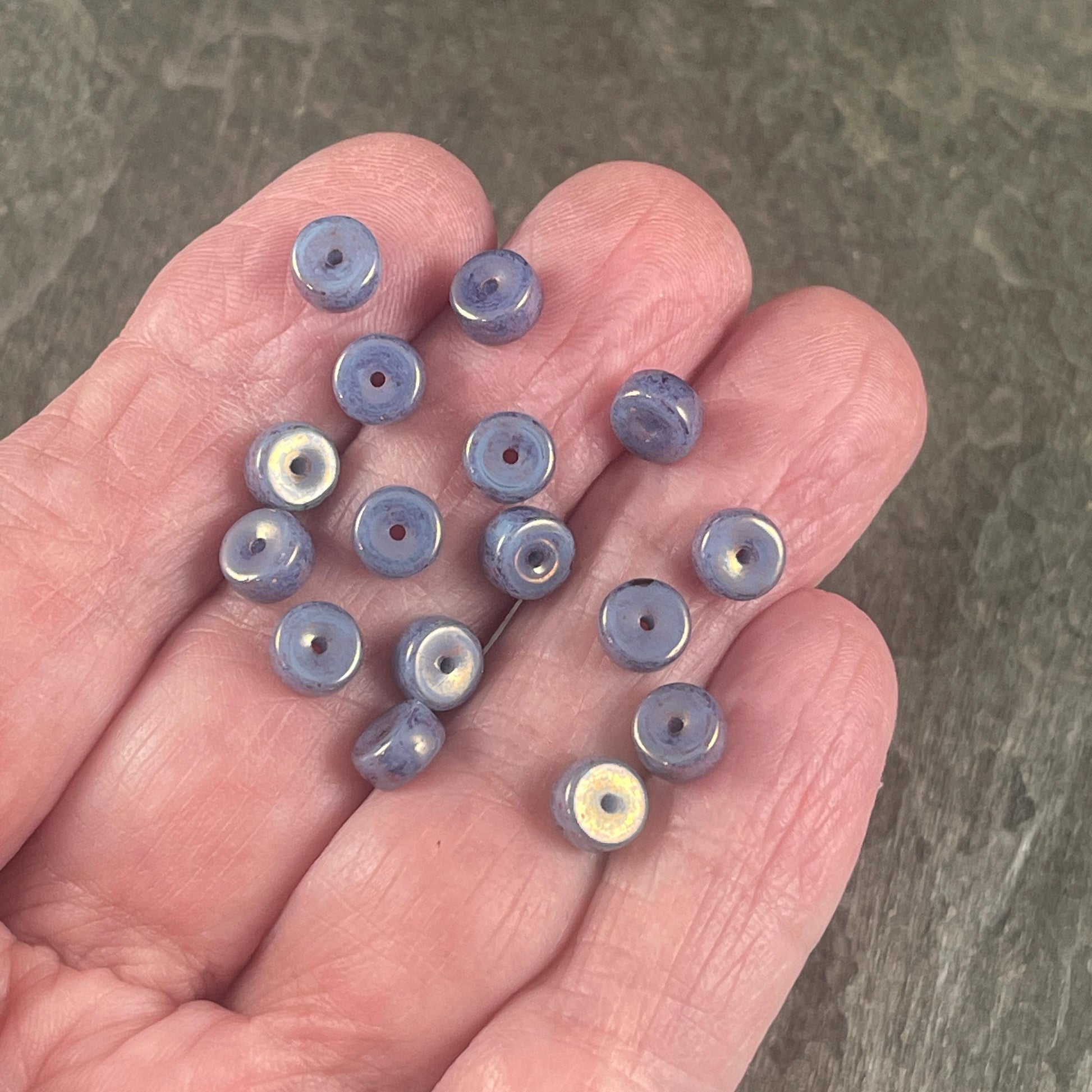 6mm Purplish Blue Heishi Rondelle, Czech Glass Beads, Slate Blue with a Purple/Bronze Luster (HSH/N-0703) * 50 Beads