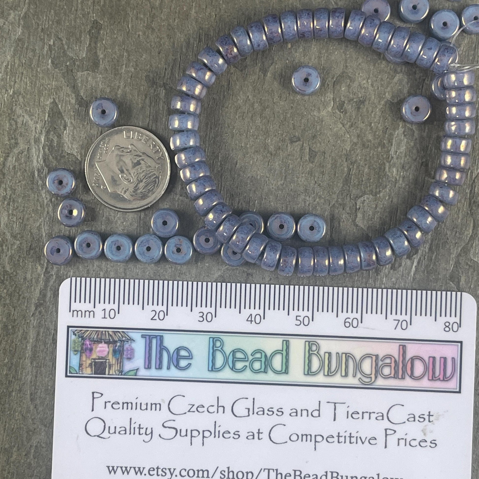 6mm Purplish Blue Heishi Rondelle, Czech Glass Beads, Slate Blue with a Purple/Bronze Luster (HSH/N-0703) * 50 Beads