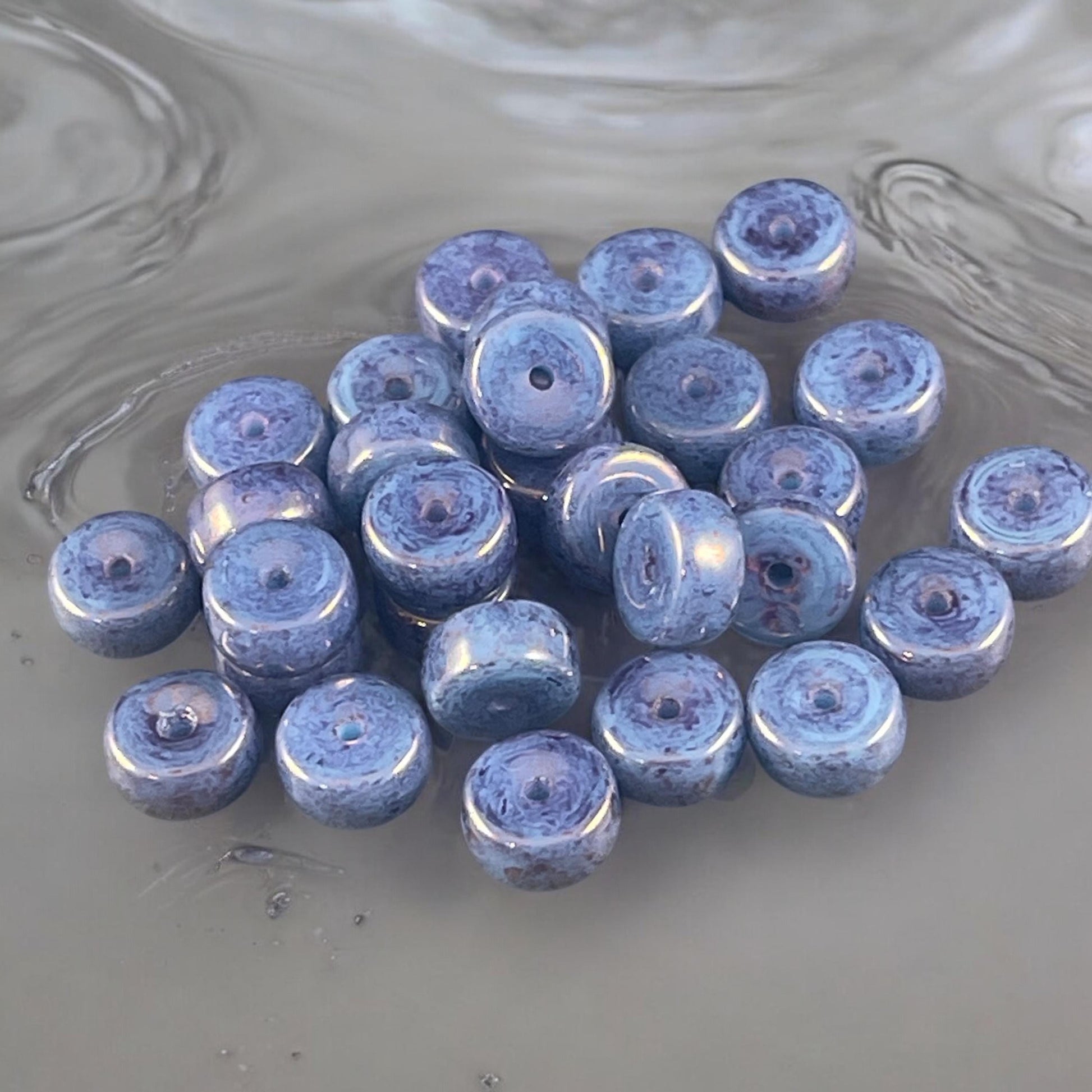 6mm Purplish Blue Heishi Rondelle, Czech Glass Beads, Slate Blue with a Purple/Bronze Luster (HSH/N-0703) * 50 Beads