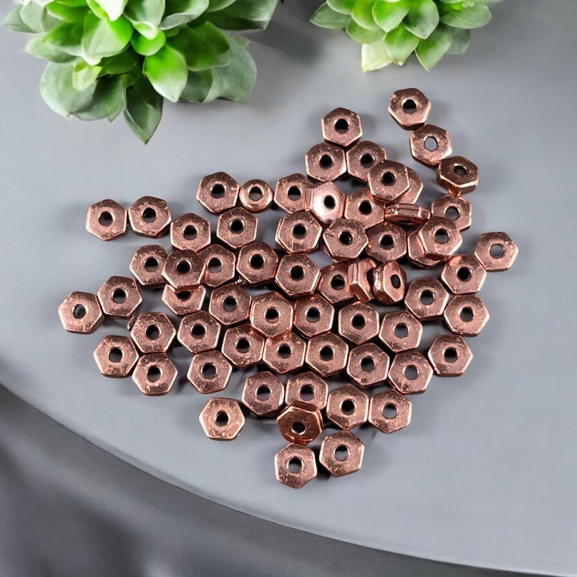 TierraCast 4mm Hexagonal Spacer Bead, Antiqued Copper Hex Rondelle (PF/387-87) * Qty. 50