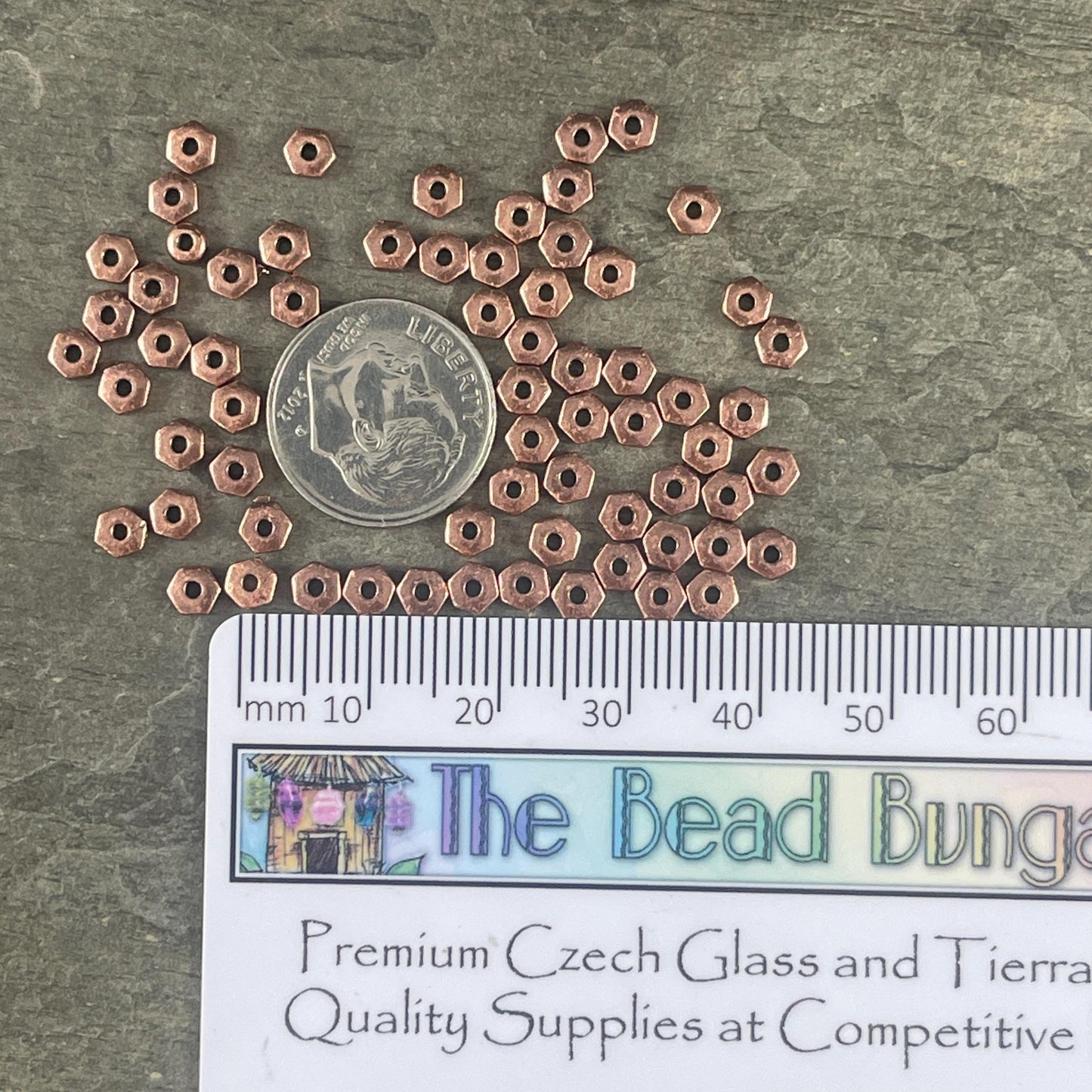 TierraCast 4mm Hexagonal Spacer Bead, Antiqued Copper Hex Rondelle (PF/387-87) * Qty. 50