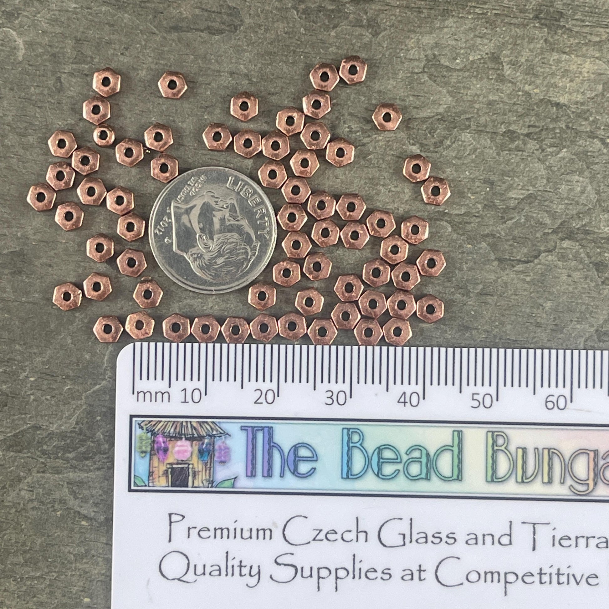TierraCast 4mm Hexagonal Spacer Bead, Antiqued Copper Hex Rondelle (PF/387-87) * Qty. 50