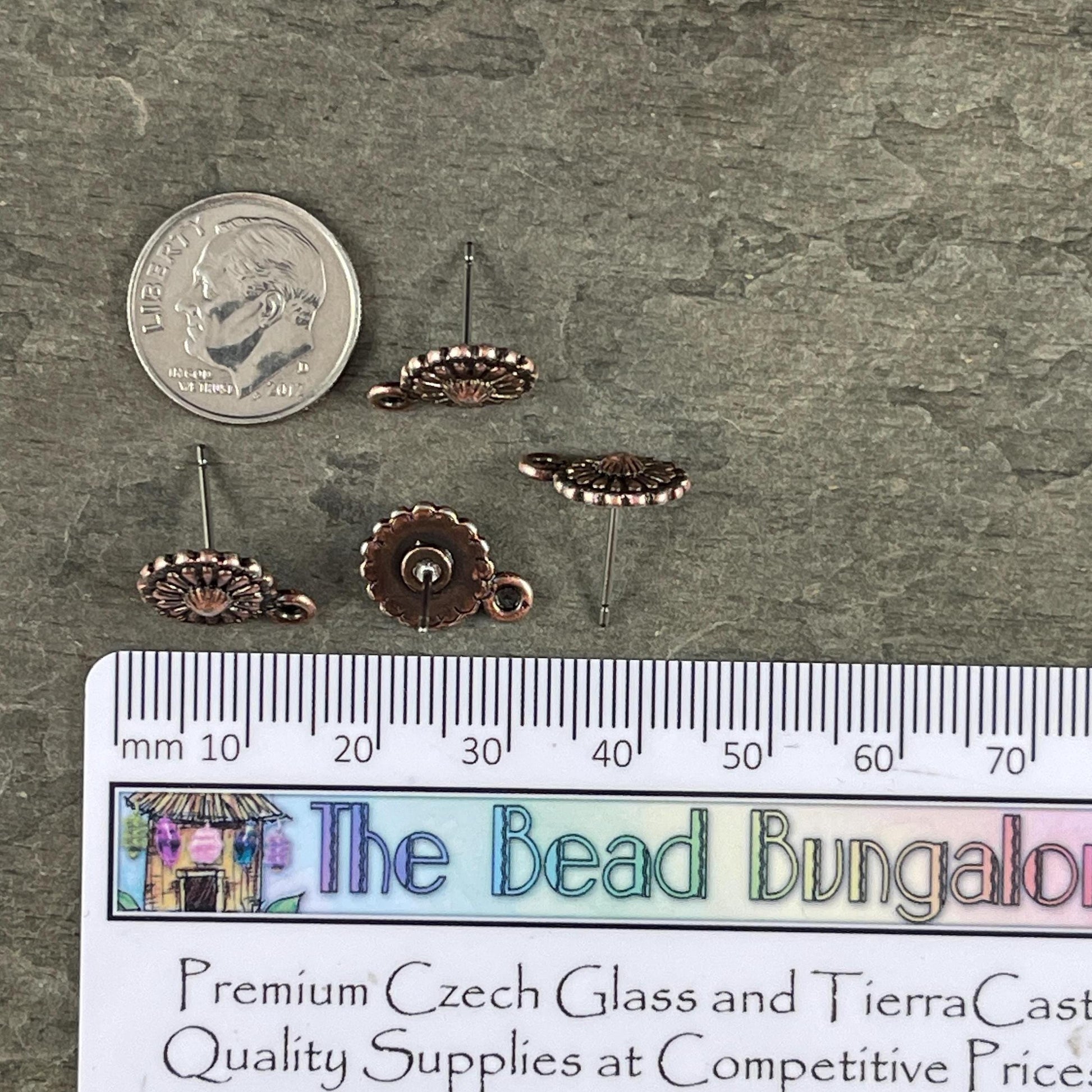 TierraCast 10.2mm Concho Post Earring, Antiqued Copper with Titanium Post (PF/427-87) * Qty. 4