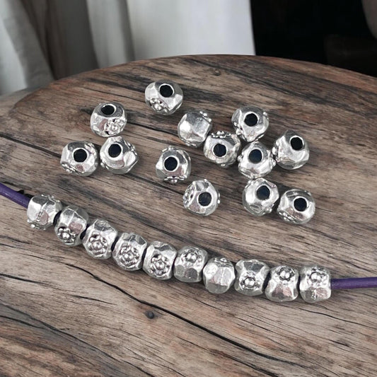 TierraCast Flower Nugget Bead, Large Hole Spacer Bead, Antiqued Silver Floral Theme Bead (PF/413-77) * Qty. 10